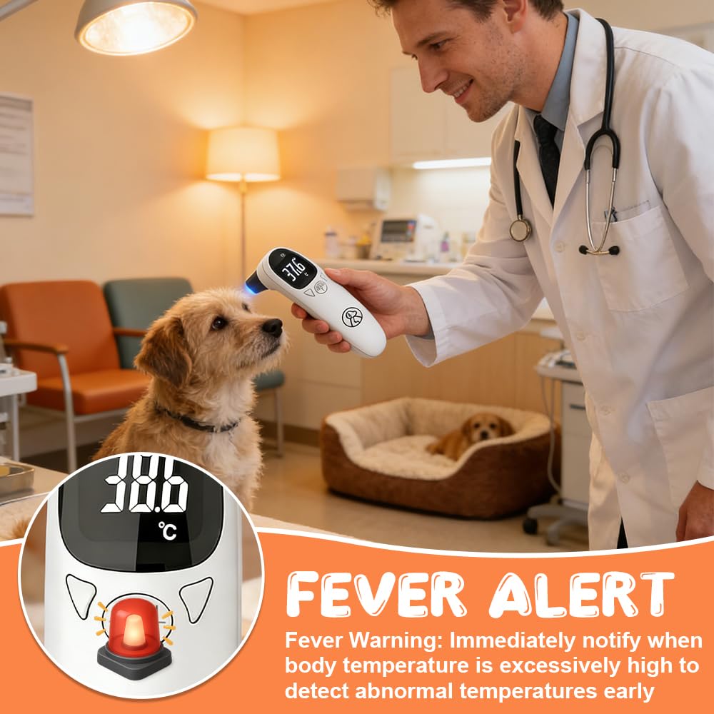 Fieberthermometer Hund, Digitales Haustierthermometer mit LED-Anzeige, Tragbares Fiebermessgerät Ohr für Hunde und Katzen, Ohrthermometer Hund mit Speichermodus – Bild 6