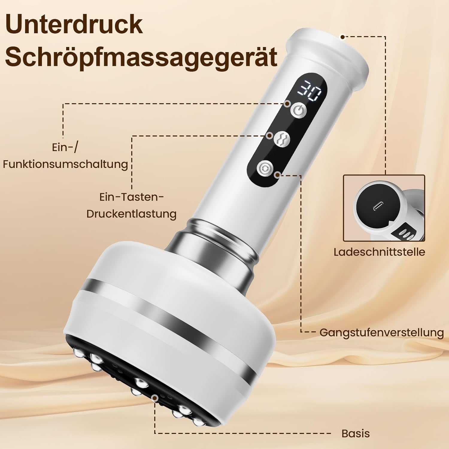 Cellulite Massagegerät Lymphatic Drainage - Schröpfgerät Elektrisch mit 30 Gängen,Verbesserung des Hautzustandes,Vakuum Massagegerät für Rücken, Taille, Arme und Beine – Bild 5