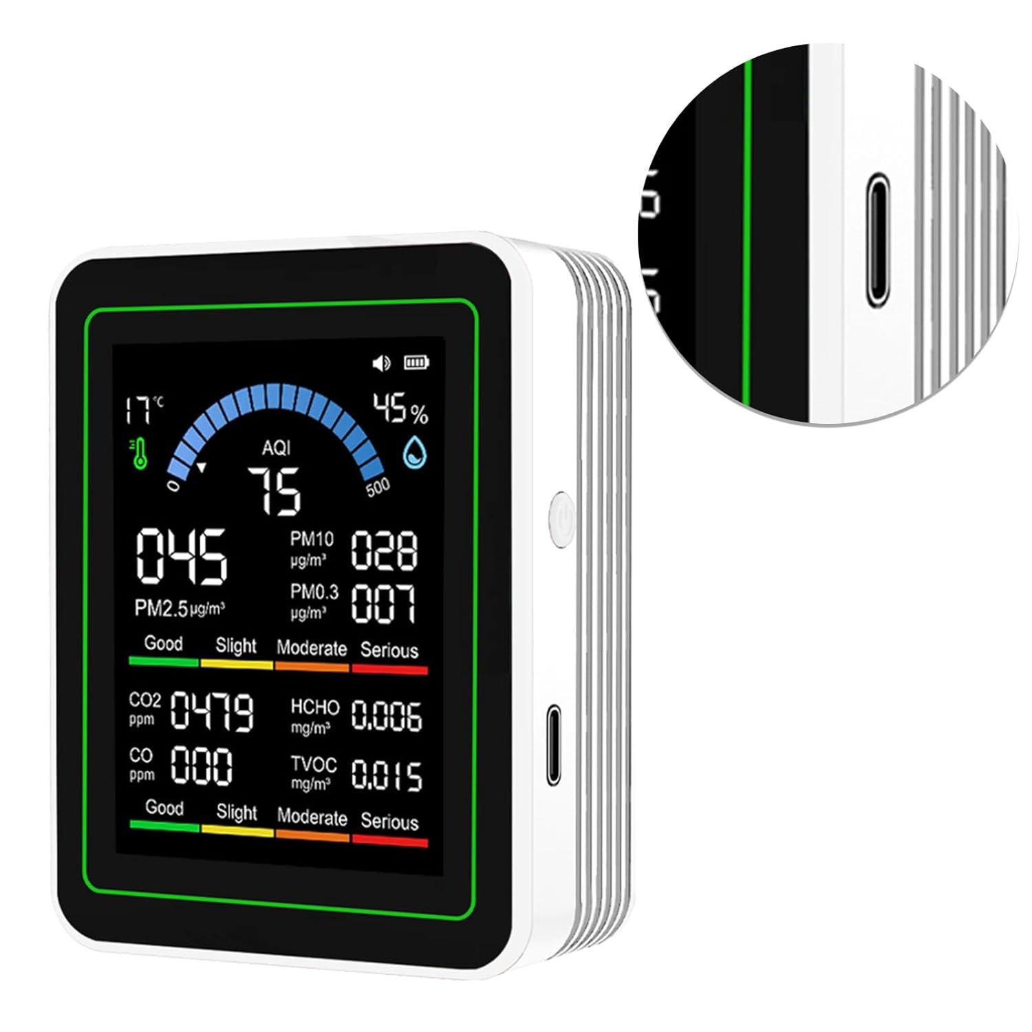 Topiky 10-in-1-Luftqualitätsdetektor, Luftqualitätsmonitor für Innenräume, CO2-TVOC-HCHO-PM2,5-PM10-PM0,3-Erkennung, Tragbares Luftqualitätsmessgerät, Luftverschmutzungsmessgerät für Zuhause, Räume, – Bild 3