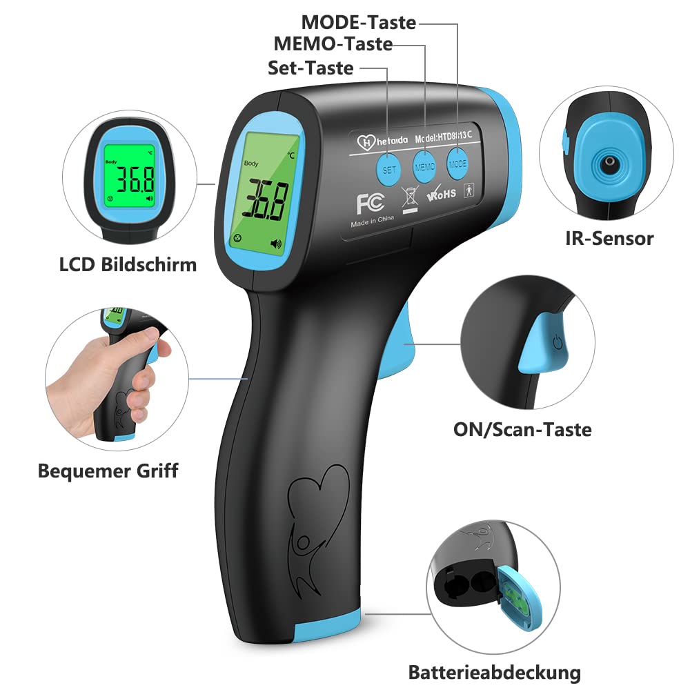 Fieberthermometer, kontaktloses Infrarot-Stirnthermometer für Babys und Erwachsene, digitales Fieberthermometer mit sofortigen und genauen Messwerten, Fieberalarm, 50-Speicherfunktion – Bild 7