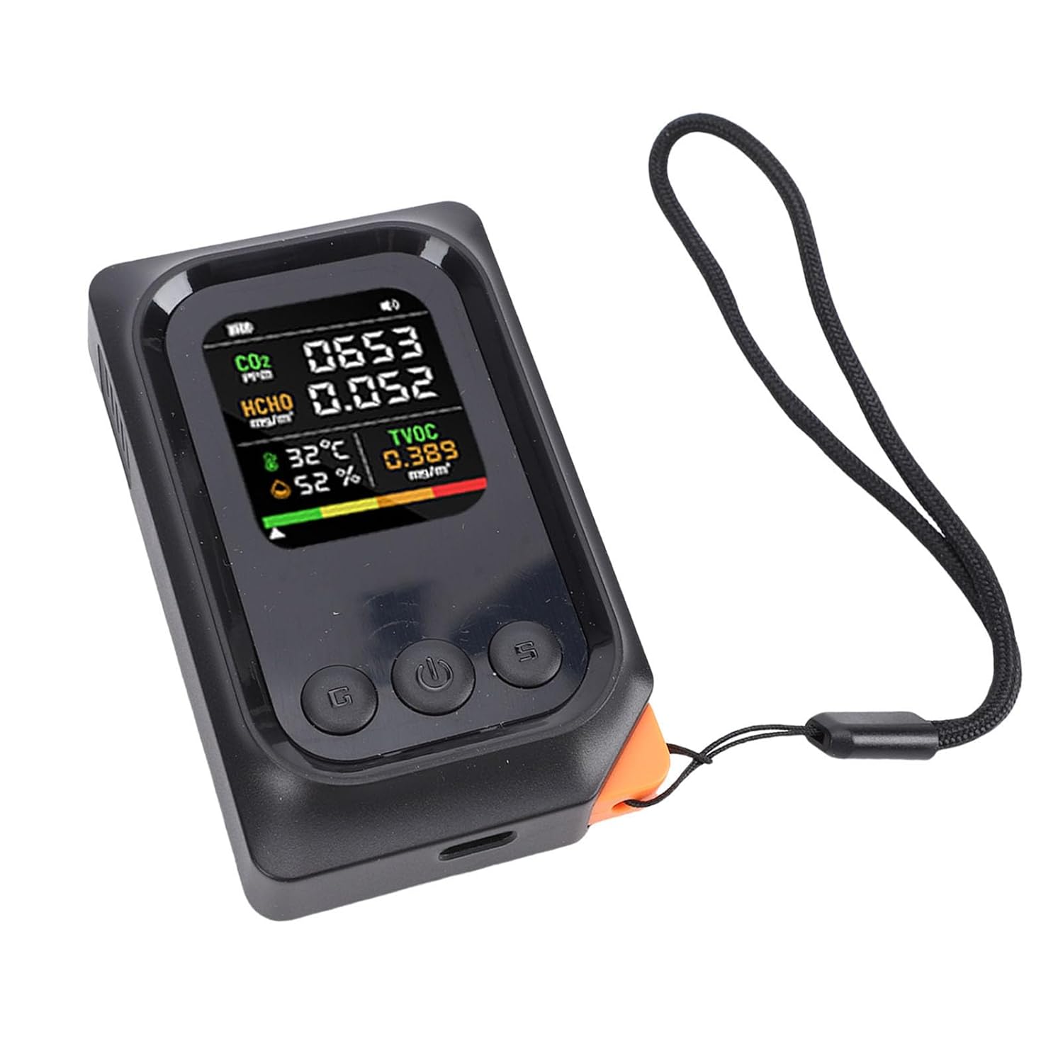 Sxhlseller 5-in-1-Luftqualitätsmonitor, professioneller Luftqualitätsdetektor mit Spracherinnerung, CO2 TVOC HCHO Temp Humid Smart Tester für Zuhause, Hotel – Bild 2