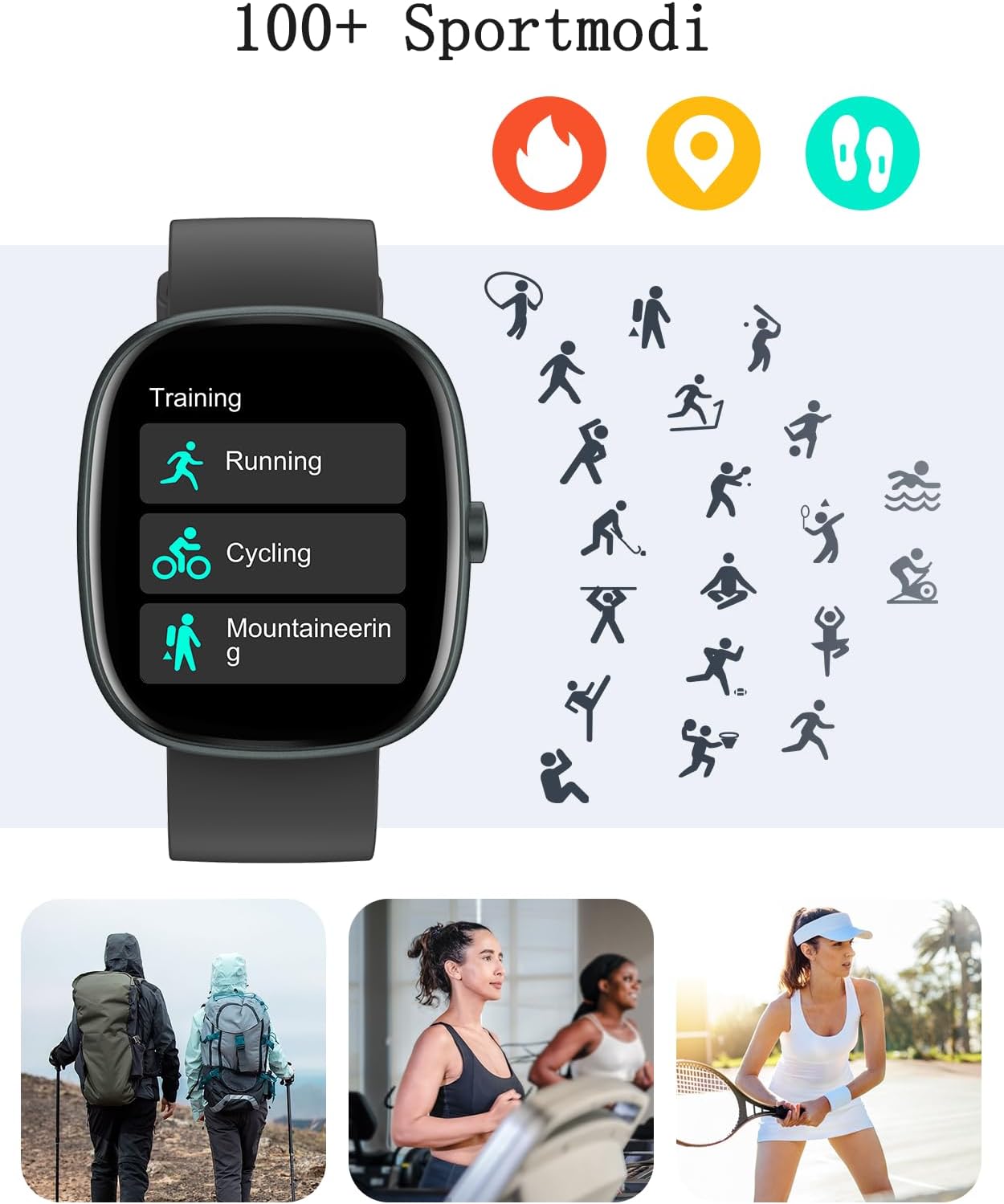 Smartwatch Damen Herren mit Telefonfunktion, 1,85 Zoll Smartwatch mit SpO2/Herzfrequenz/Schlafmonitor/Schrittzähler 100+ Sportmodi, IP68 wasserdichte Fitnessuhr Whatsapp Notify für Android iOS Handy – Bild 3