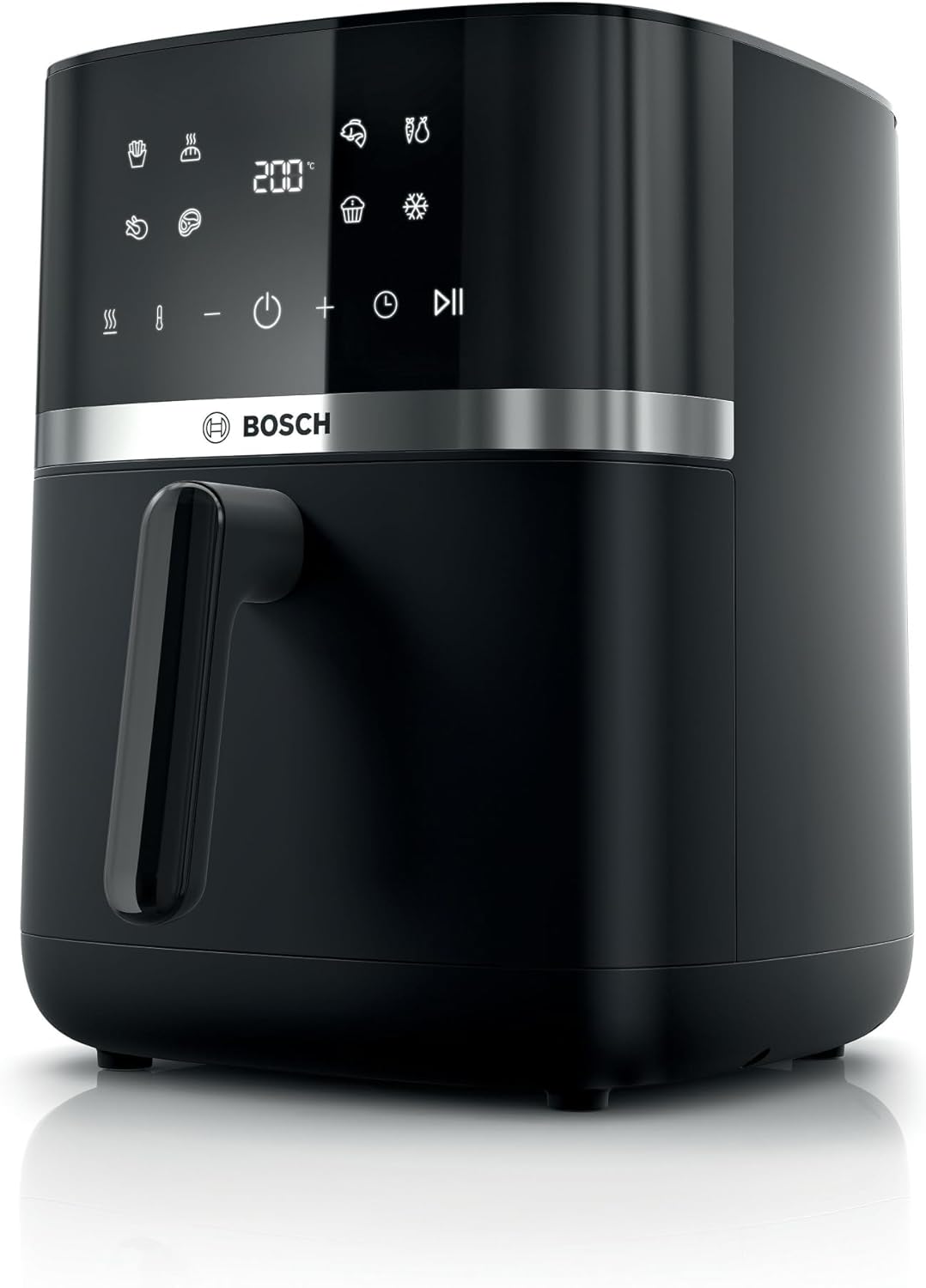 Bosch Heißluftfritteuse Serie 4, XL-Luftfritteuse, Schwarz, 6,1 l Fassungsvermögen, 7 Voreinstellungen, Auftau- und Warmhaltefunktion, Touchscreen, bis zu 60 % schnelleres Garen, MAF462B0