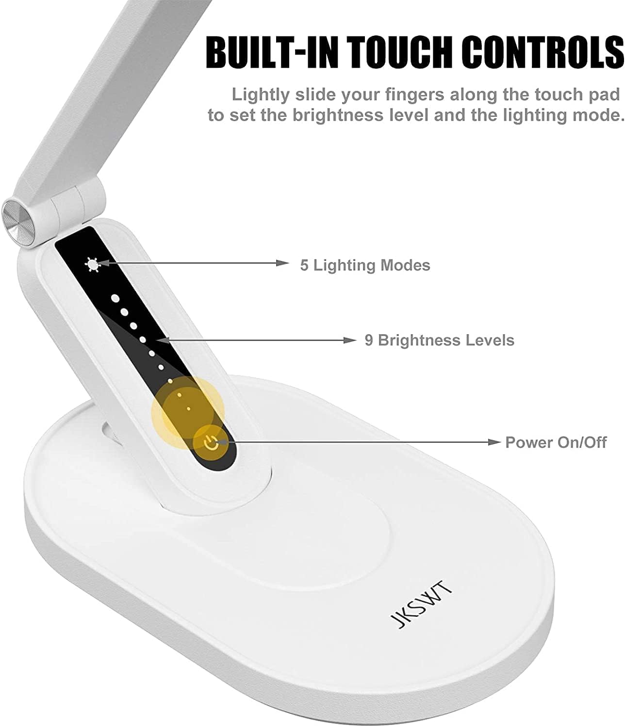 JKSWT Schreibtischlampe, für die Augenpflege, dimmbare Tischlampe mit 5 Farbmodi, 72 LEDs mit USB-Ladeanschluss, Touch-Steuerung und Speicherfunktion, Bürolampe – Bild 3