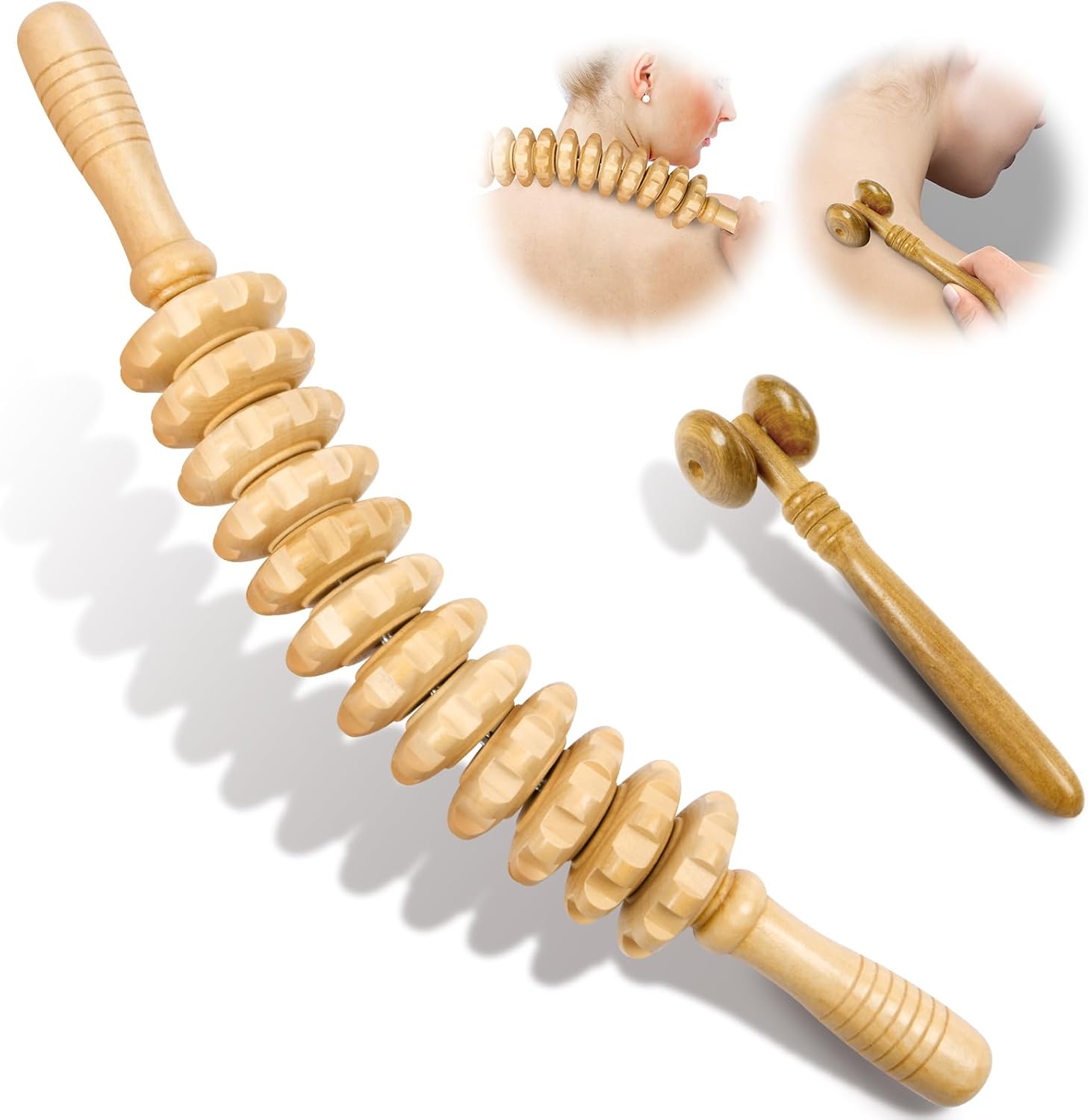 ACWOO Holz-Faszienrolle, 2 Stück Holz-Massagerolle, Anti-Cellulite-Massagegerät für Muskelentspannung, Körperformung, Gua-Sha-Massage