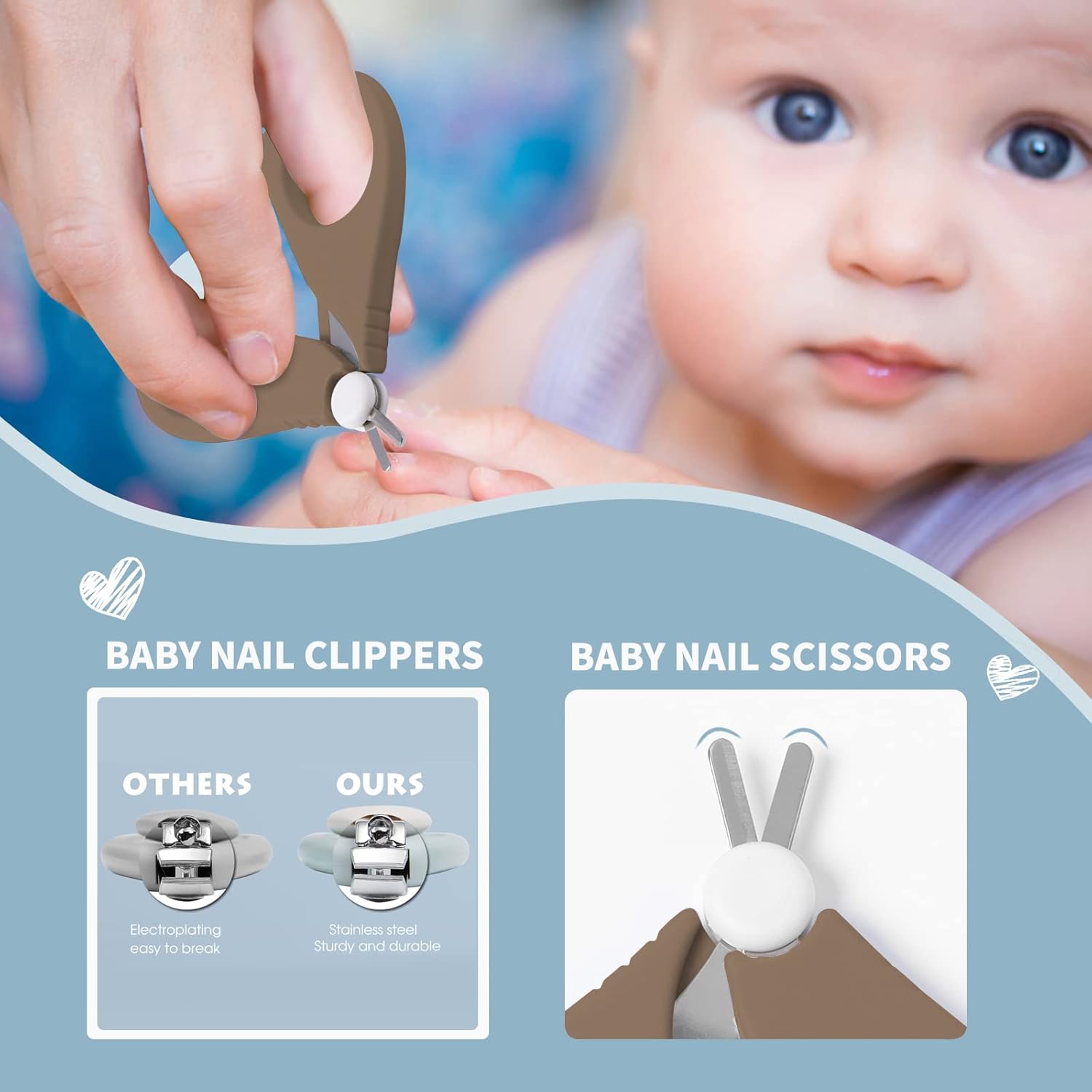 Baby 6-in-1-Pflegeset, Haarbürste und Kamm aus Naturholz, Nagelschere, Nagelfeile und Pinzette für Kinder und Neugeborene in süßer Geschenkverpackung – Bild 3
