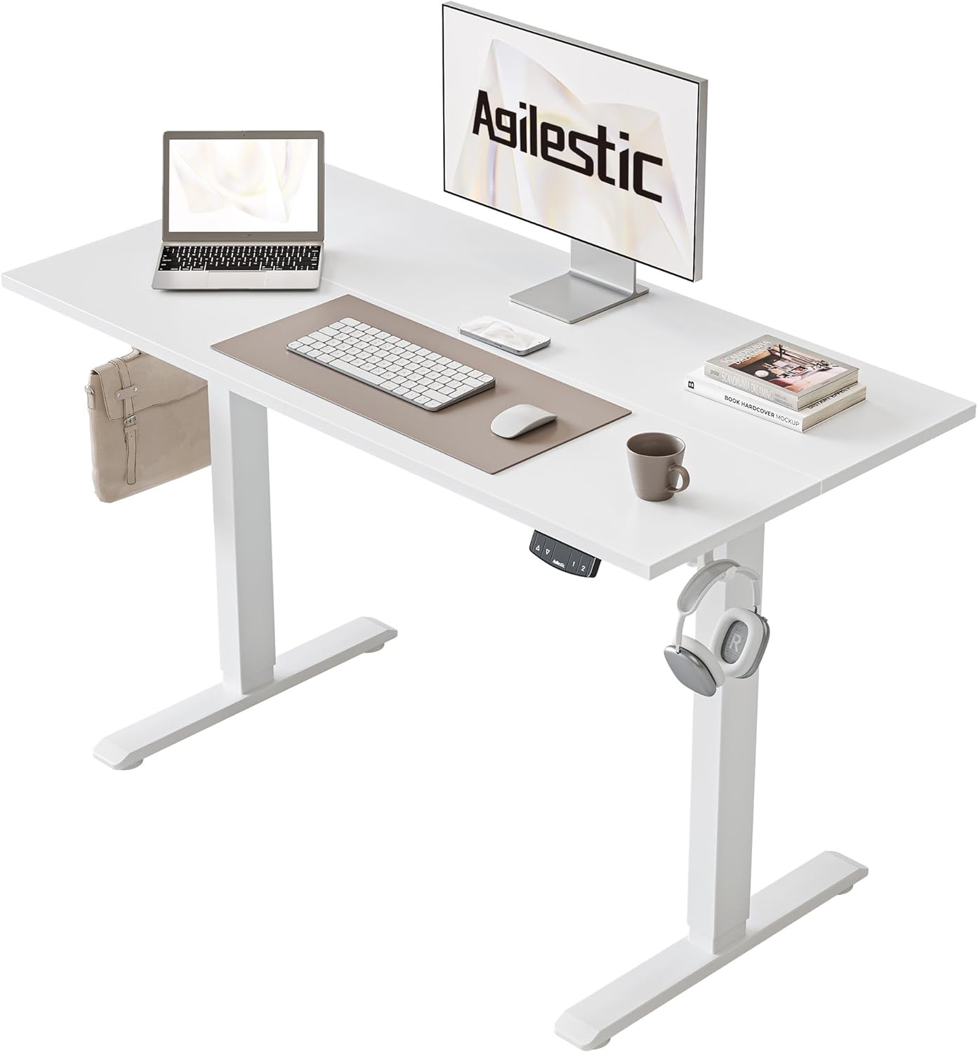Agilestic höhenverstellbarer Schreibtisch 100 x 60 cm, robuster Schreibtisch, höhenverstellbar, elektrisch mit Memory-Handsteuerung, ergonomischer Stehsitztisch, Computertisch, weiß