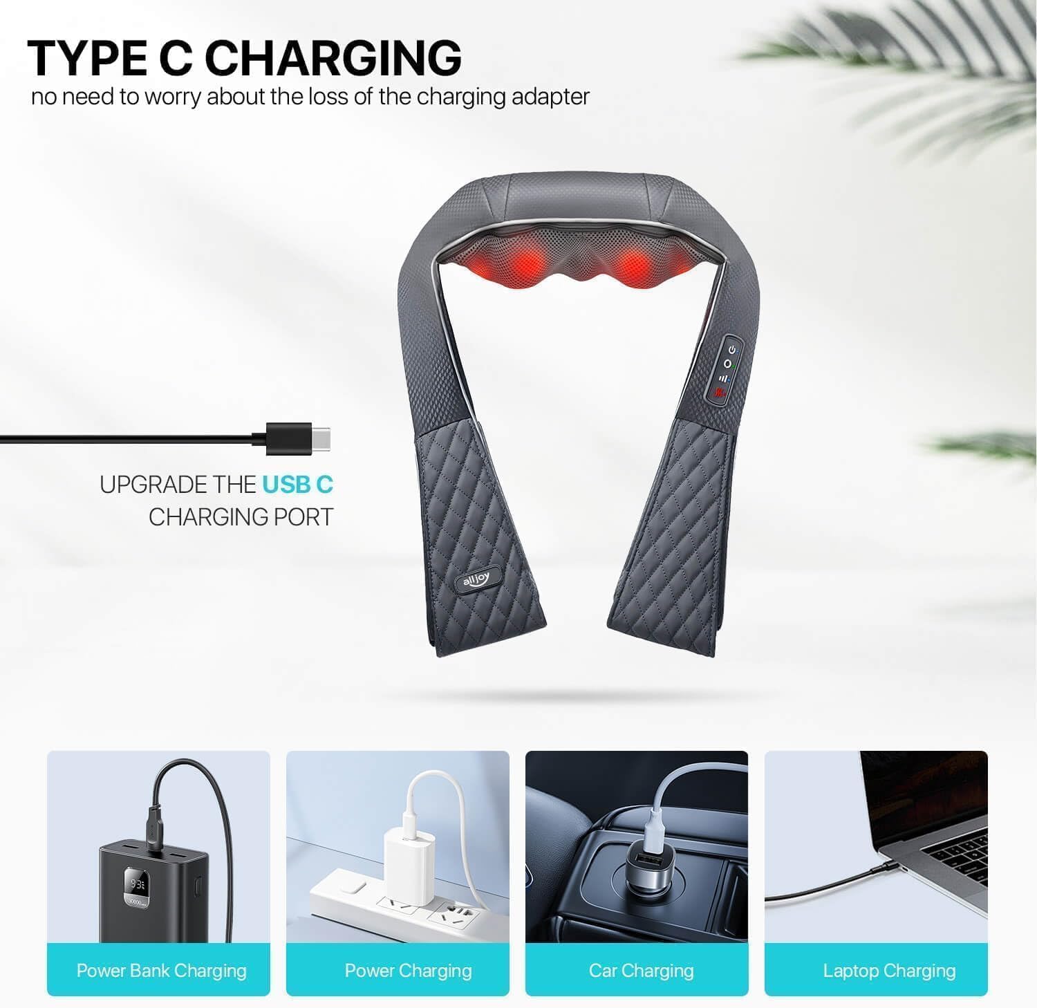 ALLJOY Nackenmassagegerät mit Wärme, 2200 mAh Akku, kabellos, Massagegerät für Nacken, Schulter, Rücken, Shiatsu-Massage mit 20 Minuten Auto-Off & Tasche – Bild 8