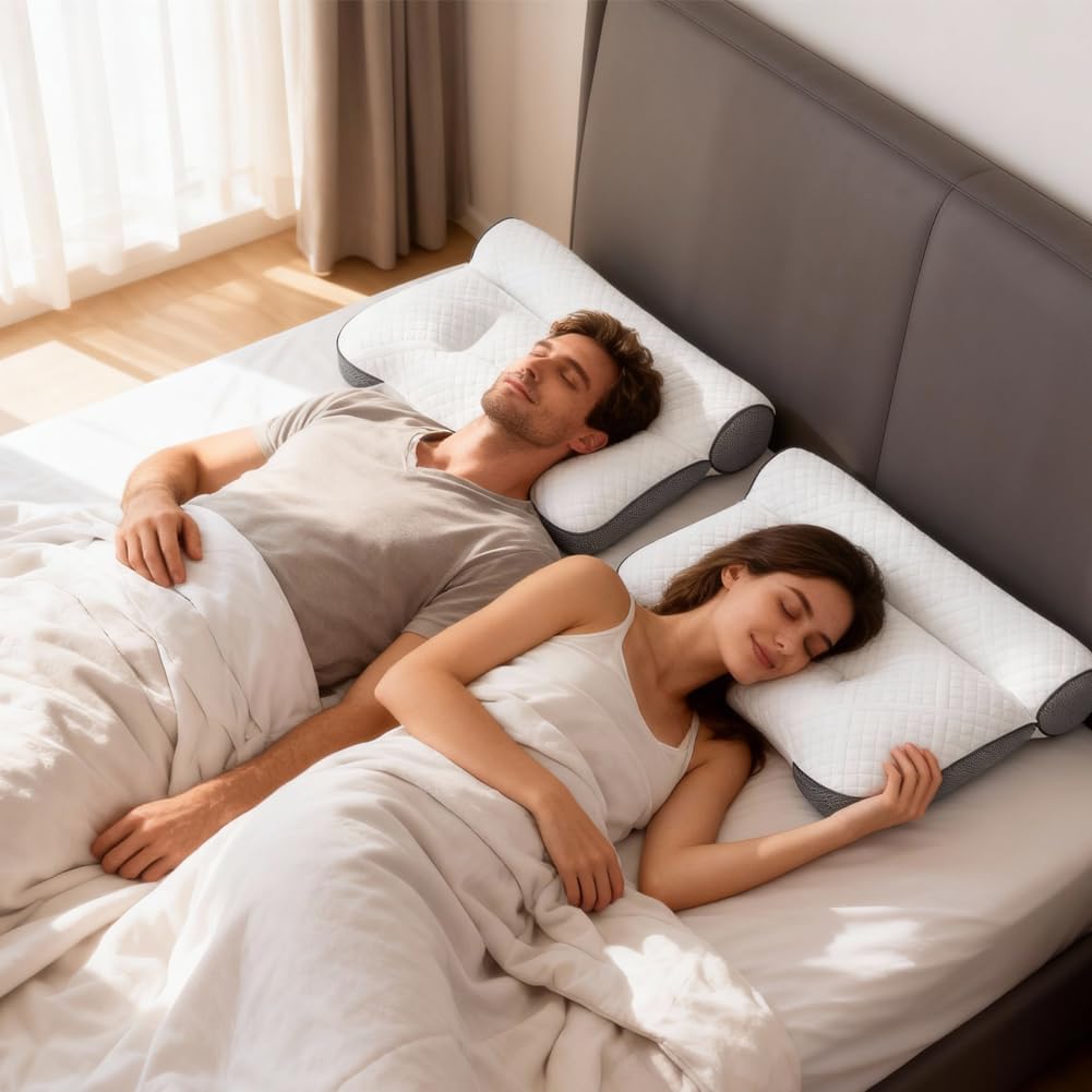 Orthopädisches Schlafapnoe-Kissen mit Ohrenschlitz, Anti-Schnarch-Kissen aus Memory-Schaum, Nackenstützkissen für Seiten-, Rücken- und Bauchschläfer, atmungsaktiv und waschbar – Bild 6