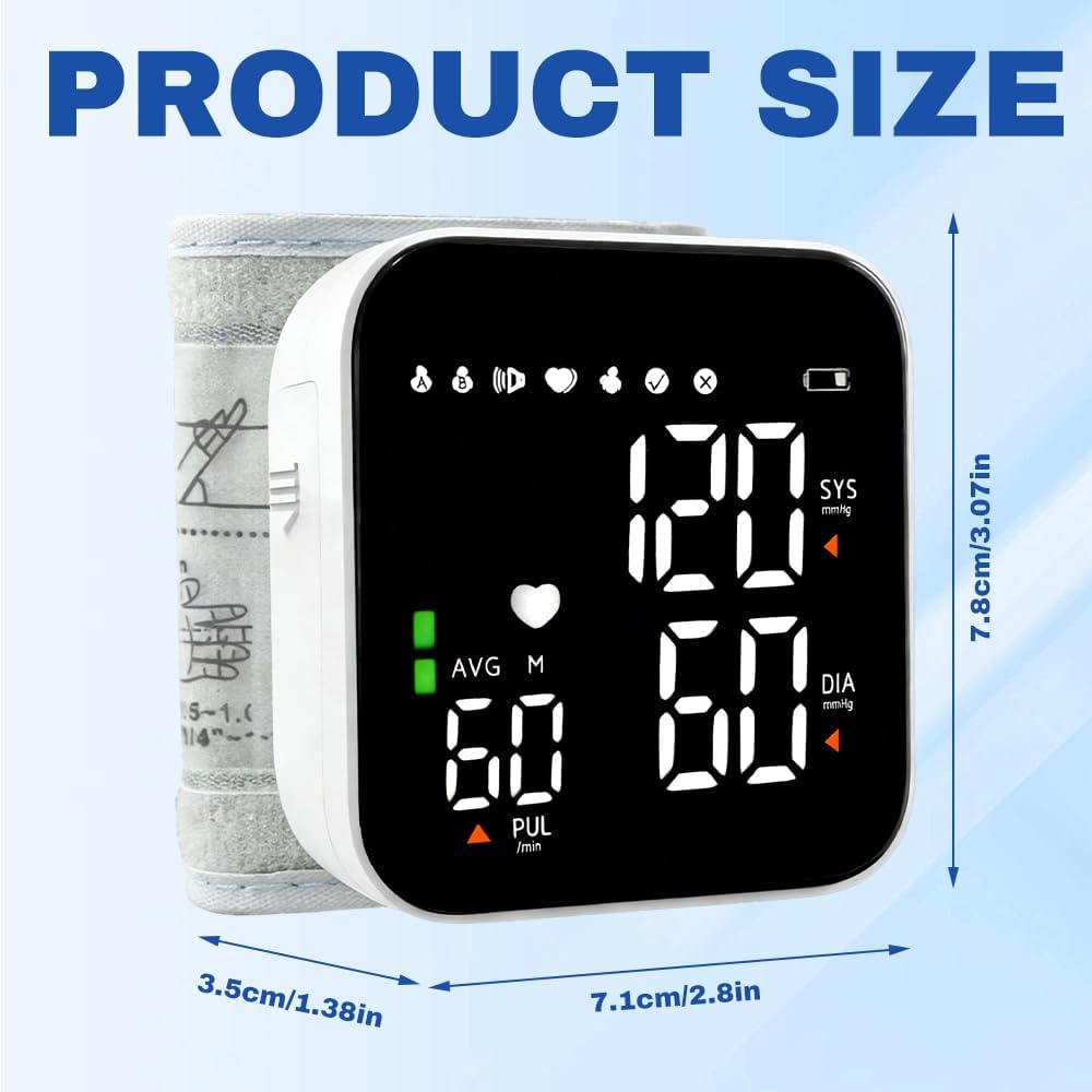 Handgelenk-Blutdruckmessgerät mit LED-Touchscreen, automatisches Blutdruckmessgerät mit 99 x 2 Lesespeicher, automatische Sprachausgabe, wiederaufladbar – Bild 7