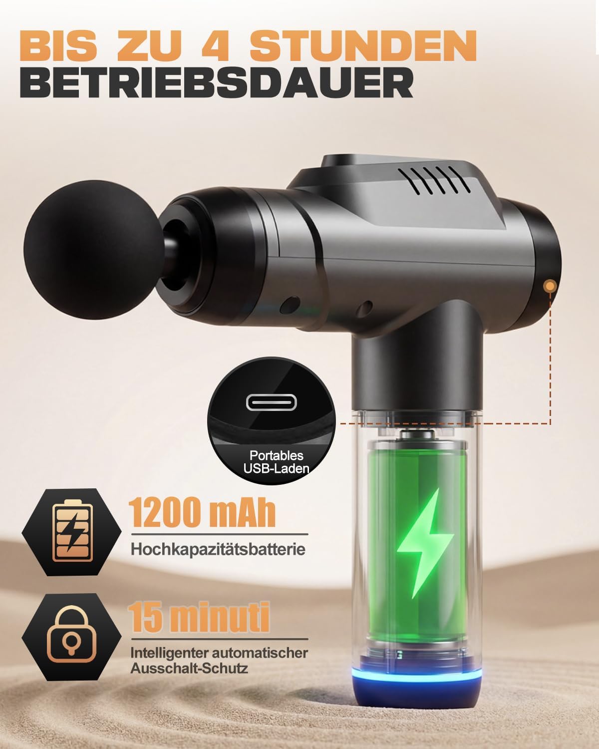 Massagepistole, Muskel-Percussion-Massagegerät mit 99 Geschwindigkeiten und 8 Massageköpfen, bis zu 9800 U/min, 14 mm Amplitude, LED-Touchscreen, 35 dB Massagepistole für Nacken und Rücken – Bild 5