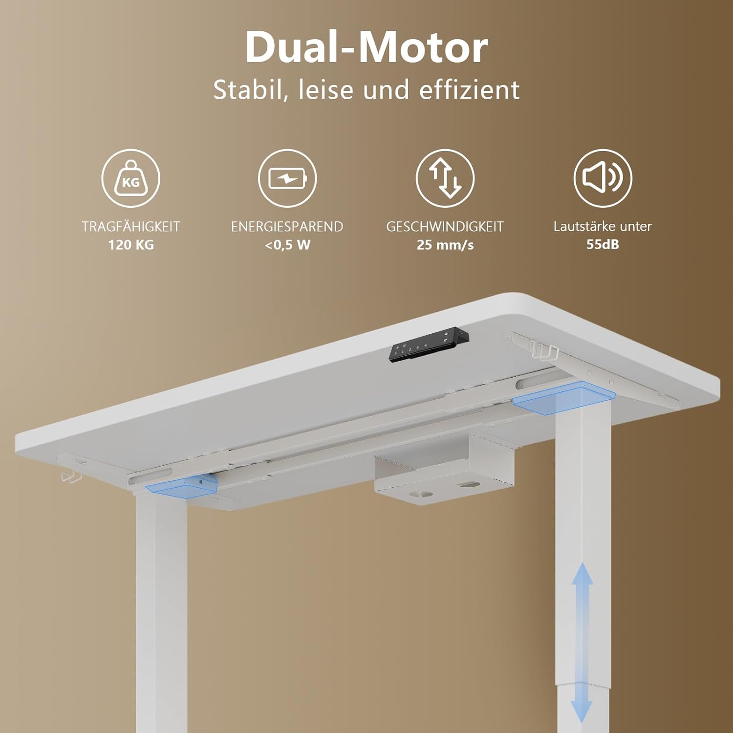 TRIUMPHKEY Höhenverstellbarer Schreibtisch, 160 x 80 cm, elektrischer Stehpult mit Dual-Motor, Touchscreen, USB-A & Kabelmanagement, 25 mm einteilige Tischplatte, ergonomischer Bürotisch, Weiß – Bild 5