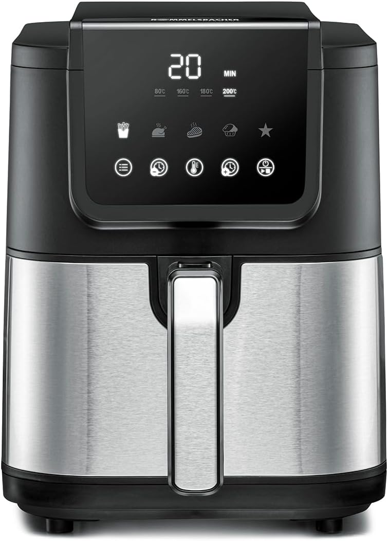 ROMMELSBACHER Heißluftfritteuse FRH 1500, XL-Backraum 5 Liter (ca. 18 x 26 cm) für 800 g Chips, sehr leiser Betrieb 45 dB (A), 5 Programme + 4 Temperaturstufen, platzsparendes rechteckiges Design