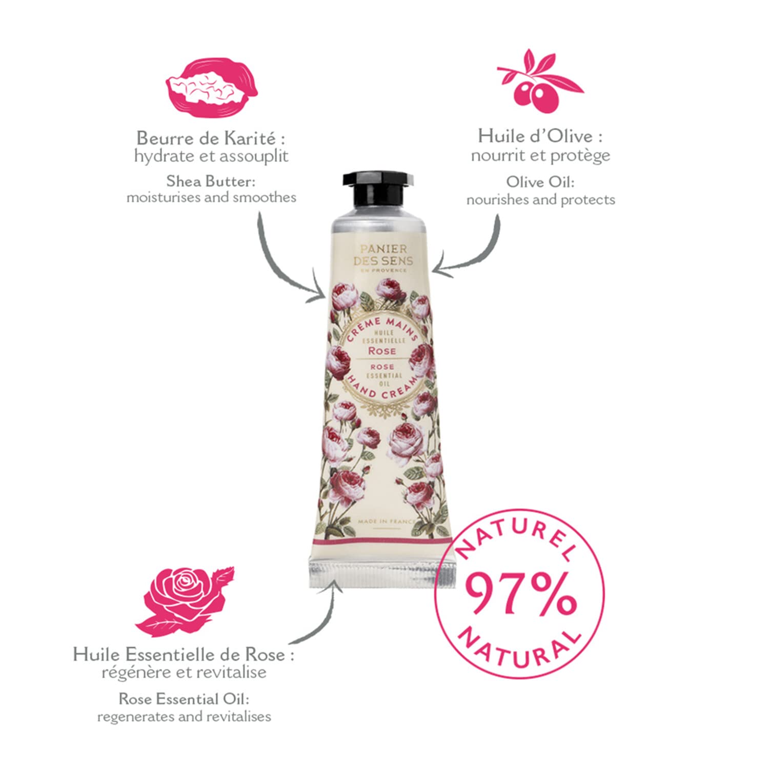 Panier des Sens – Geschenk für Frauen – Trio aus natürlichen Handcremes 3 x 30 ml, Eisenkraut, Rose, Lavendel – Geschenkideen für Frauen – Geschenkset mit 97 % natürlichen Inhaltsstoffen – Handcreme – Bild 6