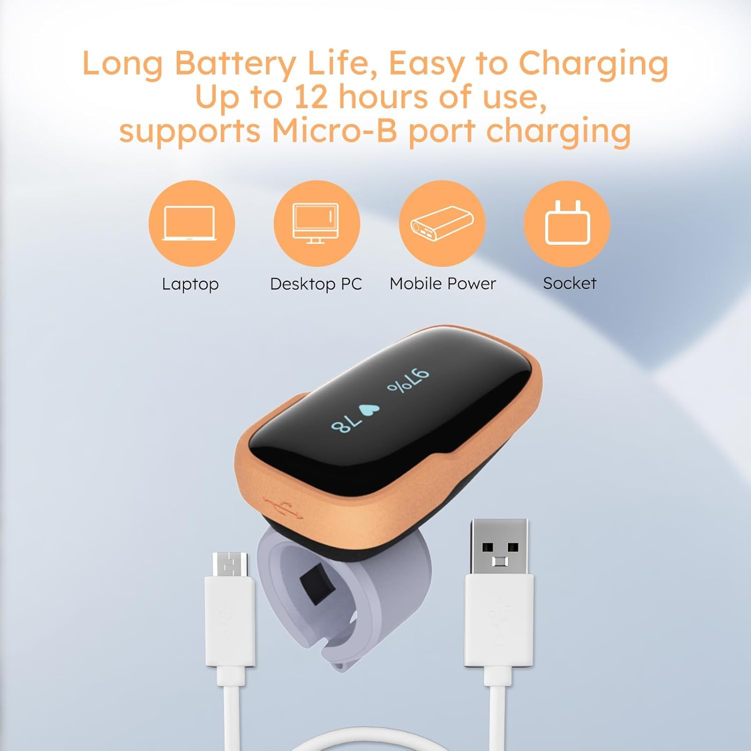 Viatom WearO2 Pulsoximeter, wiederaufladbares Fingeroximeter, Fingerring-Oximeter mit Bluetooth-App und Vibration, Schlafmonitor, App-kompatibel mit iOS, Android, 16 Stunden Akkulaufzeit – Bild 4