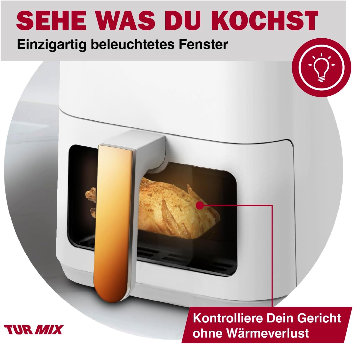 Preisgekrönte Heißluftfritteuse Turmix CX 250 Weiß – Kompakter 3,5-Liter-Airfryer, 1350 W, transparentes Fenster, Touch-Display mit 10 automatischen Kochprogrammen – Schweizer Marke des Jahres – Bild 4