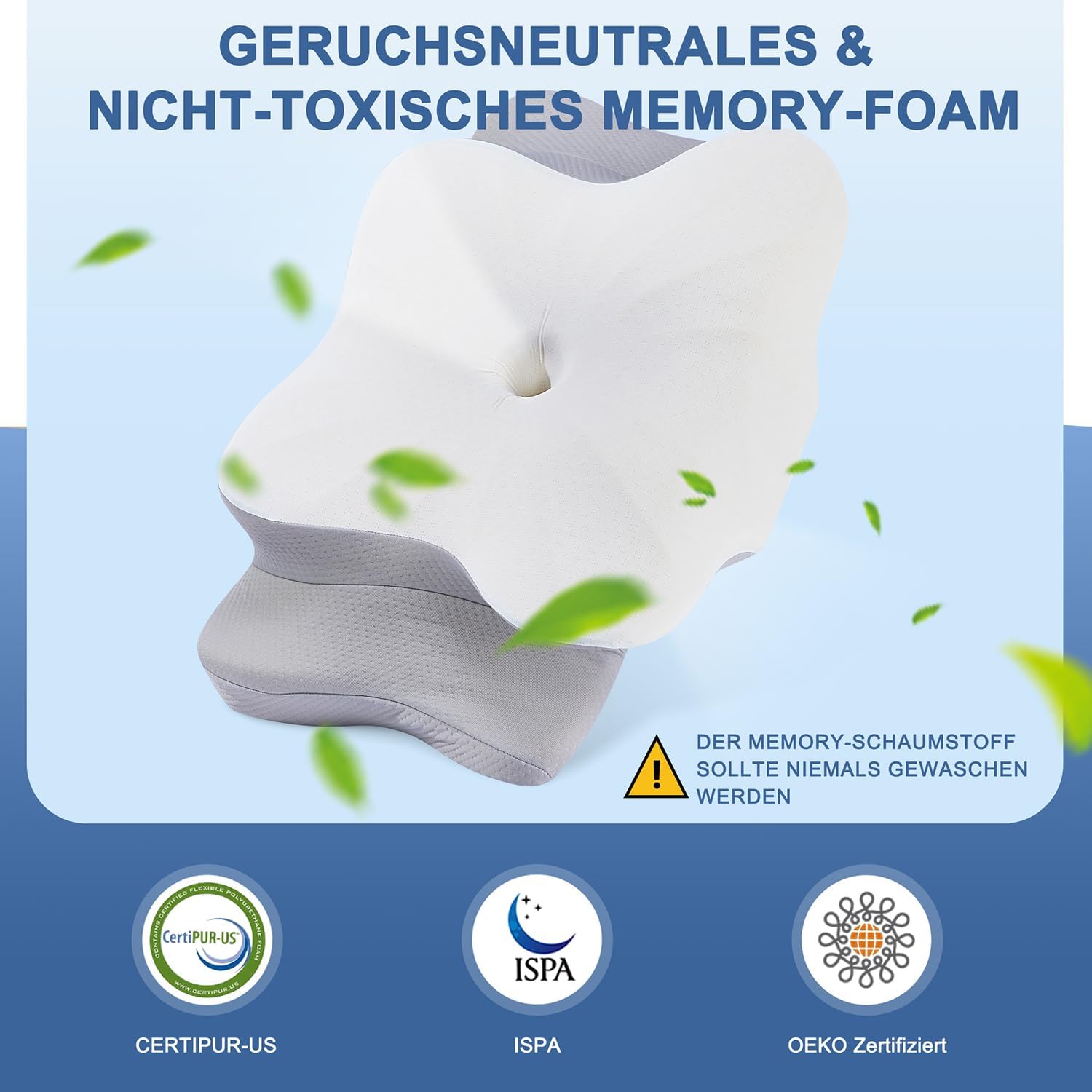 DONAMA Memory Foam Nackenkissen Ergonomisch, Kopfkissen mit Armauflage & Zwei Höhen, Kühlend & Atmungsaktiv, 6-Zonen-Kontur, Nackenstützung für alle Schlafpositionen – Bild 6