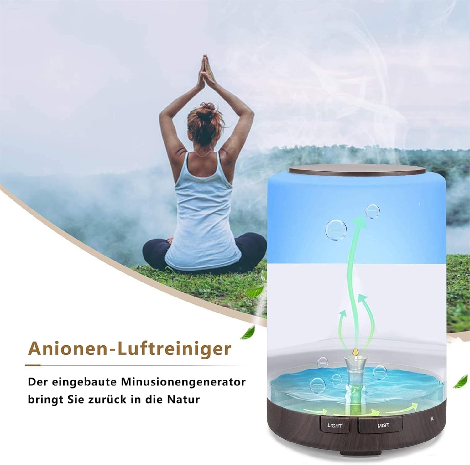 Aromadiffusor, 300 ml, leiser Ultraschall-Luftbefeuchter, Duftöl-Diffusor, Timer & wasserlose automatische Abschaltung, 7 Farben LED, Aromatherapie-Düfte-Luftbefeuchter für Zimmer, Büro, Yoga, Spa usw – Bild 4