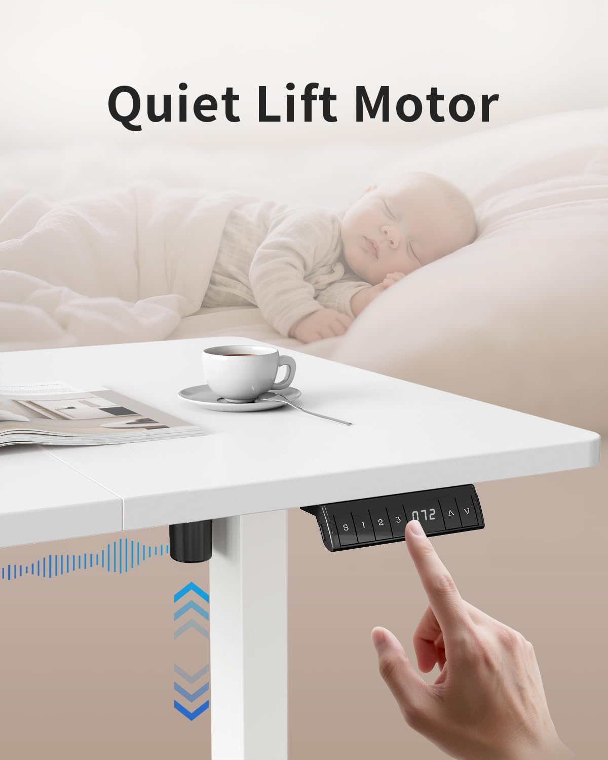 FEZIBO Höhenverstellbarer Schreibtisch mit USB-A- und USB-C-Ladeanschlüssen, 120 x 60 cm Schreibtisch, höhenverstellbar, elektrisch, ergonomischer Stehsitztisch für Home Office, Stehpult, Weiß – Bild 9