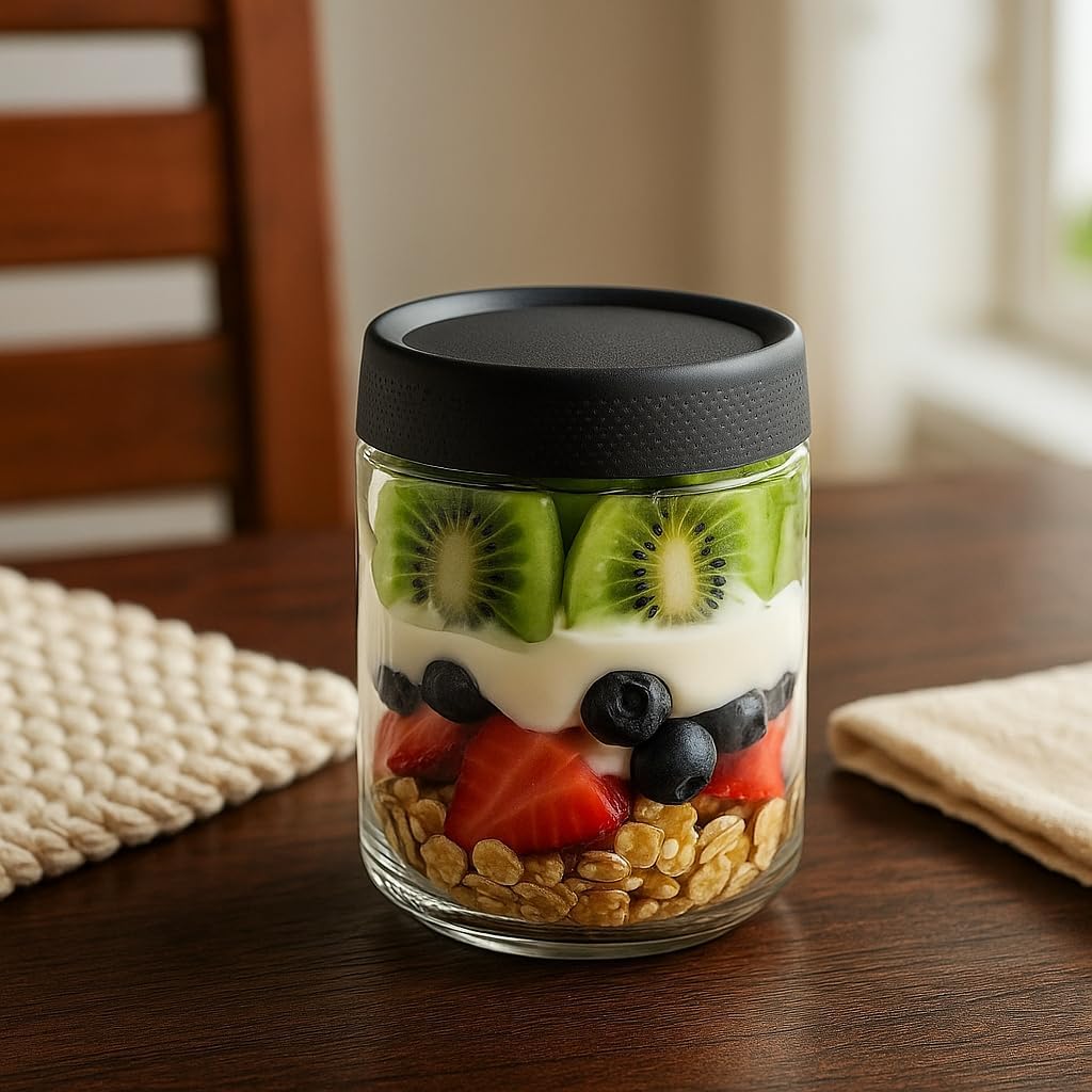 4 Stück Overnight Oats Gläser, Einmachgläser mit Schraubdeckel, luftdichte Meal Prep Gläser, Overnight Oats Gläser, luftdicht, für Overnight Oats, Müsli, Joghurt, Chia Pudding (480 ml) – Bild 7