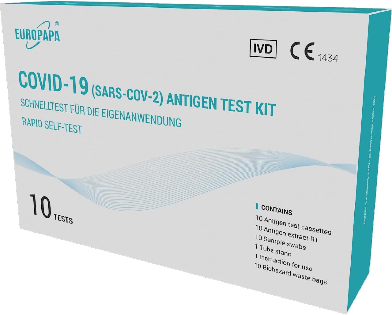 EUROPAPA® 10 x Corona Laientest Selbsttests, COVID-19 Antigentest, für SARS-CoV-2, Schnelltest, Testkassette, Probentupfer, Antigenextrakt, einzeln verpackt