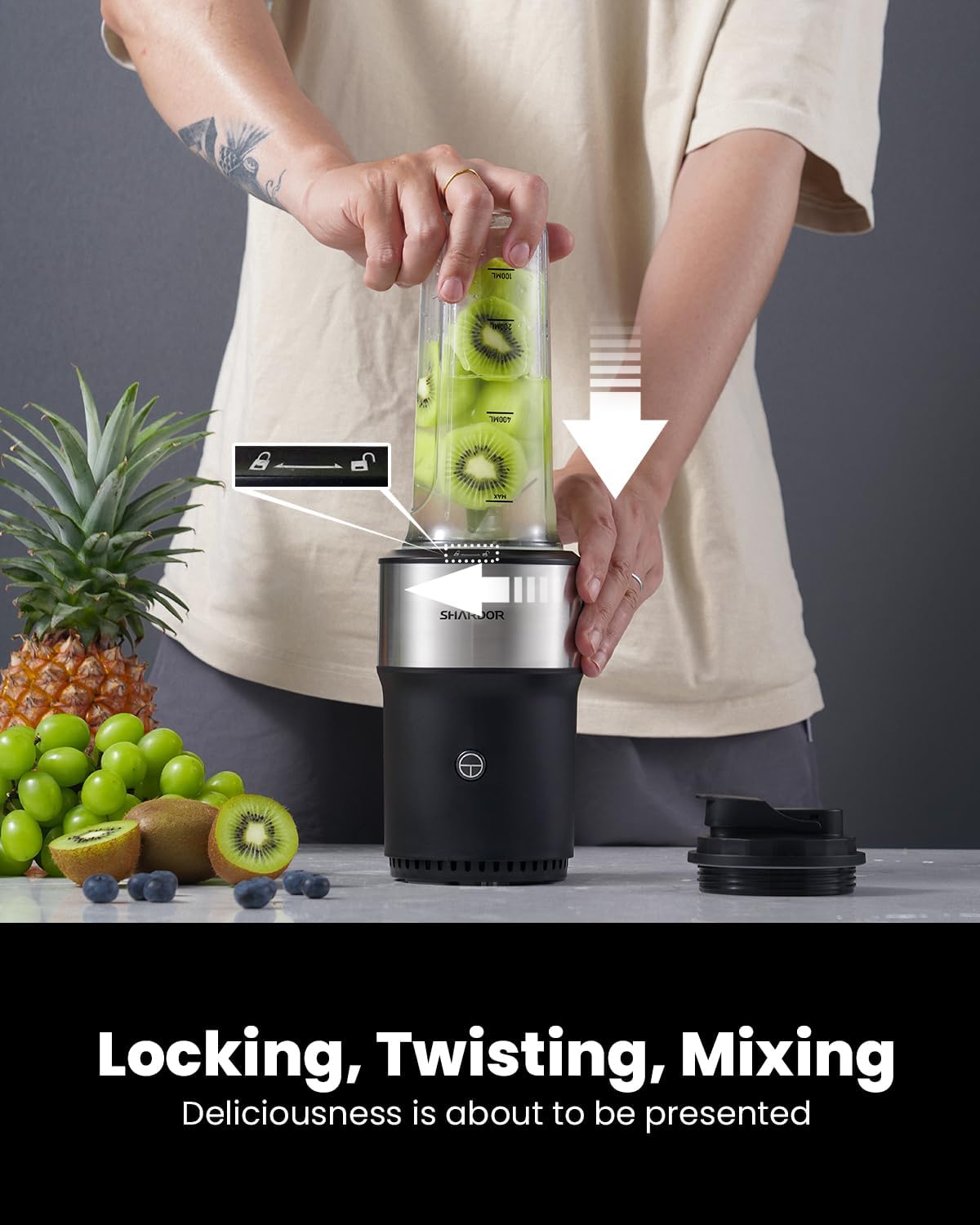 SHARDOR Standmixer, 900 W, Mixer mit Edelstahl 6 Klingen, Smoothie Maker mit 2 x 650 ml Flaschen, BPA-frei, Smoothies, Shakes und Säfte mit Rezepten – Bild 5