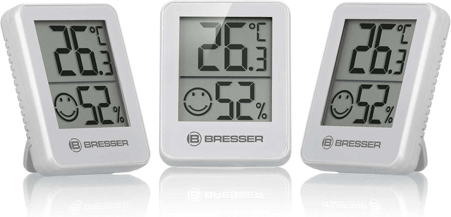 Bresser Temeo Thermometer Hygrometer, Hygro-Indikator 3er-Set zur Tisch- oder Wandmontage mit Raumklimaanzeige, weiß, 4,5 x 1,6 x 5,8 cm