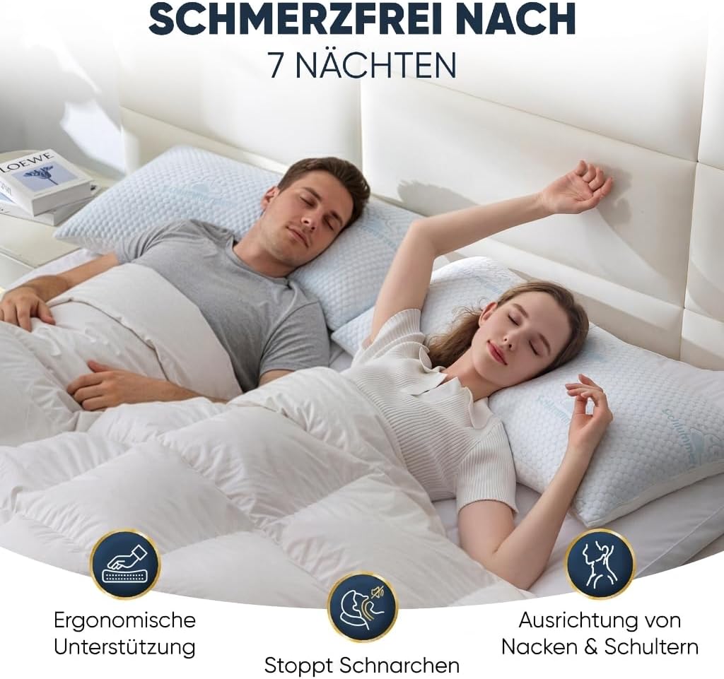 Nackenkissen aus Memory-Schaum – Kissen 40 x 80 cm höhenverstellbar – Ergonomisches orthopädisches Kissen für Nackenschmerzen, Rücken- und Seitenschläfer – Premium-Füllung, Anti-Schnarchen – Finden Sie die richtige Höhe – Bild 2
