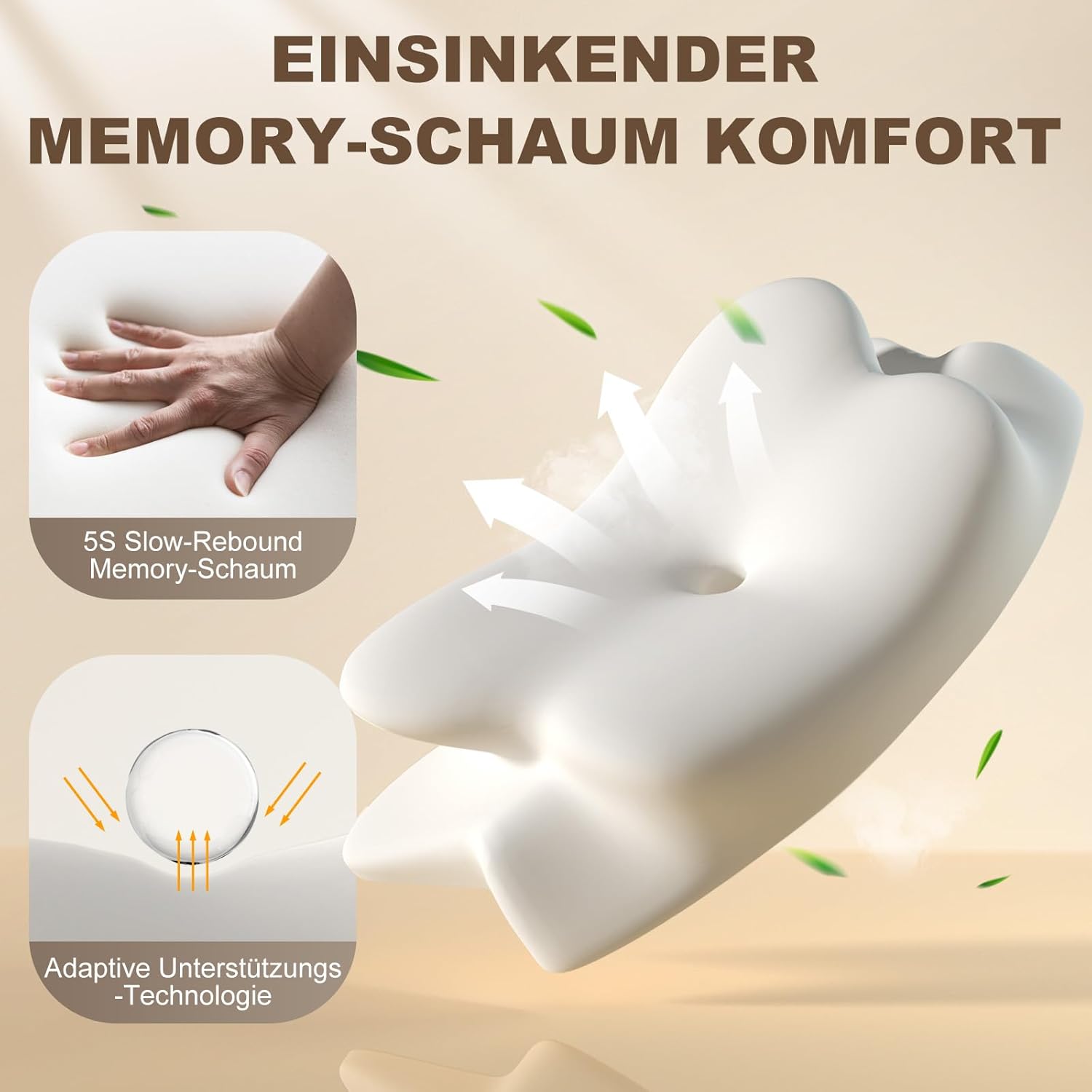 Nackenkissen – Ergonomisches Kissen für Schulter- und Nackenkomfort, Memory-Schaum-Kissen für Bauch-, Rücken- und Seitenschläfer, Kissen mit Nackenstütze (66 x 40 x 14 cm) – Bild 5
