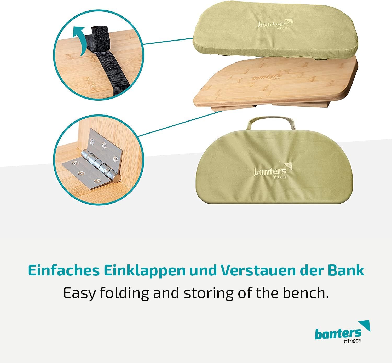 banters Bambus-Meditationsbank, klappbarer Meditationshocker mit Kissen – Bild 4