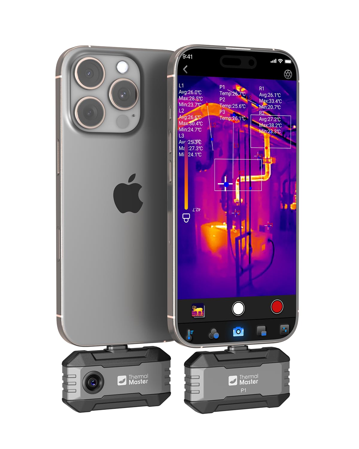 Wärmebildkamera Thermal Master P1 für iPhone 15/16 und Android, Infrarotkamera, Wärmebildkameras mit X³ IR-Auflösung, 320 x 240, -20 °C bis 600 °C, Hausinspektion, 15-facher Zoom