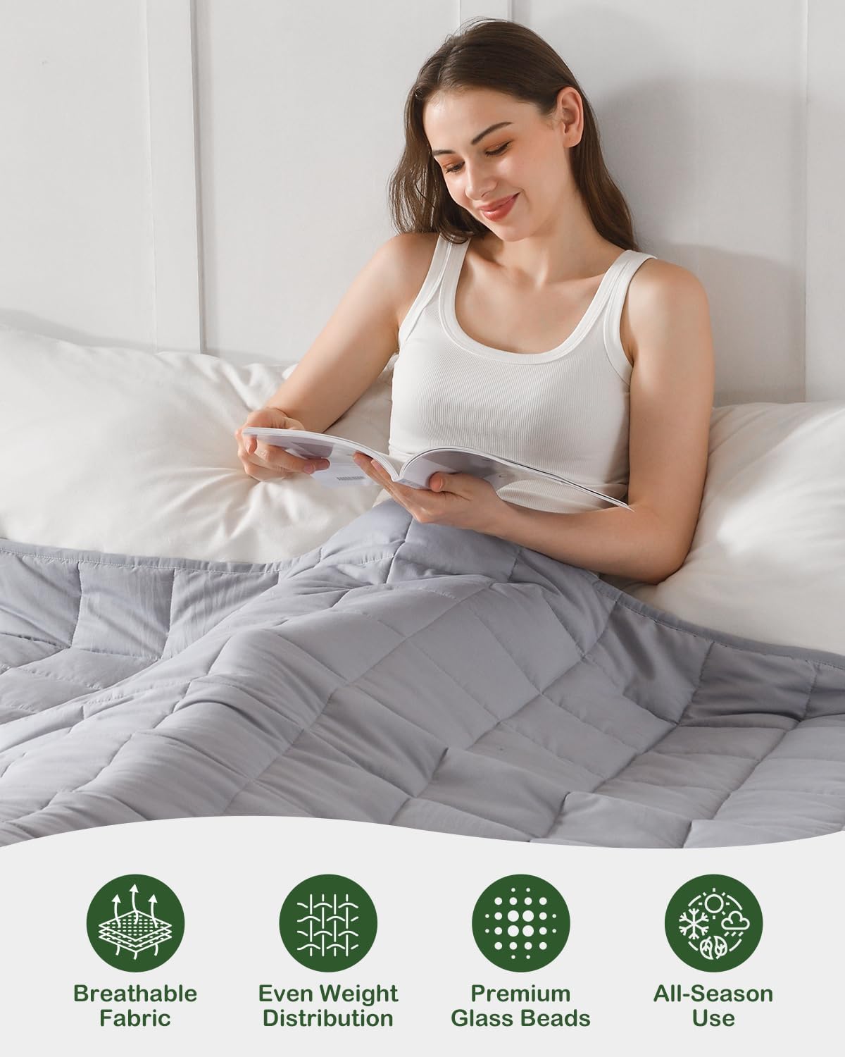 Sivio Gewichtsdecke für Erwachsene 6 kg, atmungsaktive Gewichtsdecke, weiches Material mit Glasperlen für alle Jahreszeiten, Schlafsofa, 135 x 200 cm, Grau – Bild 6