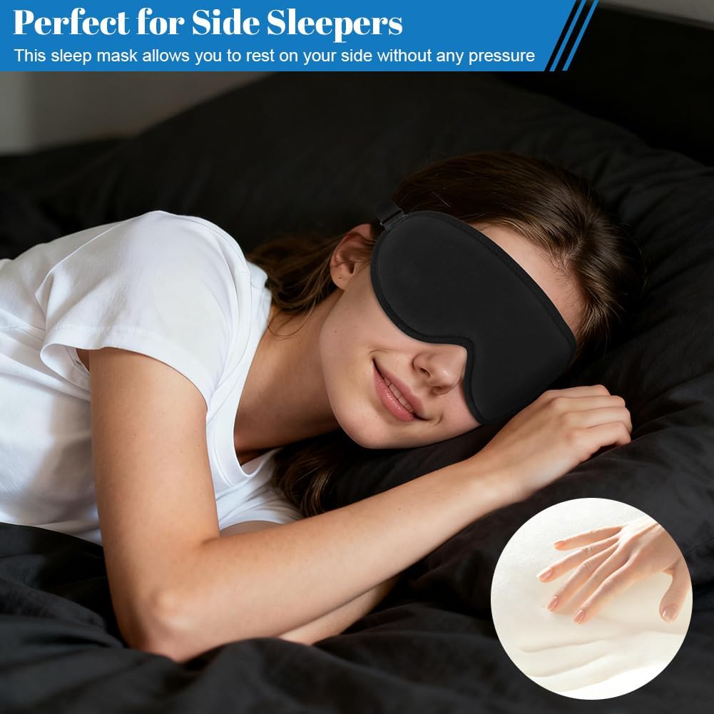 Schlafmaske, 1 x Schlafmaske mit verstellbarem Gummiband für Damen und Herren, Schlafmaske für Seitenschläfer, lichtblockierend und atmungsaktiv, 3D-Augenmaske für Reisen – Bild 7