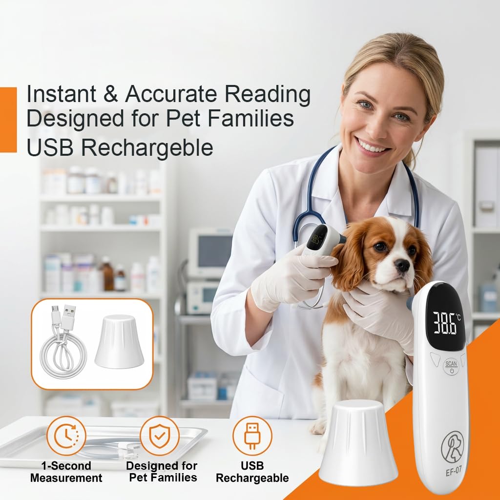 Ohrthermometer Hund und Katze, Digitales Fieberthermometer für Haustiere mit LED-Anzeige, Schnelle Fiebererkennung in Sekunden, Tragbares Thermometer Ohr für Welpen, Kühe und Schafe – Bild 5