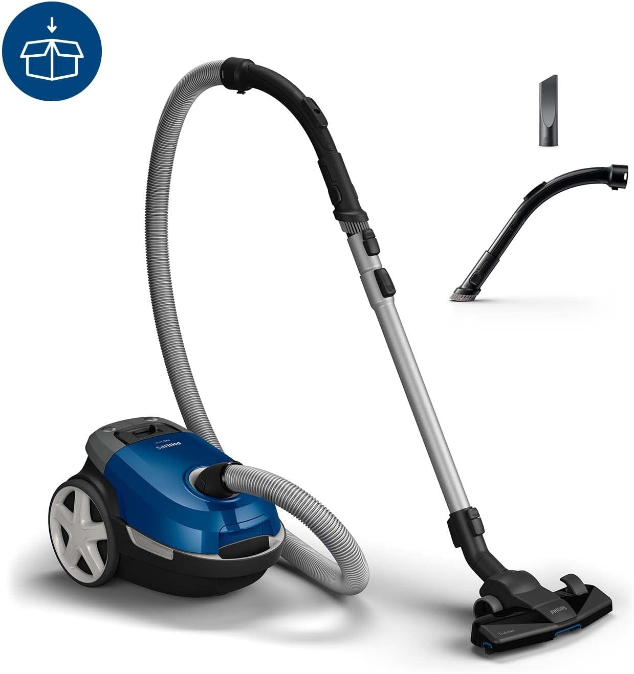 Philips Performer XD3110/09 Kompaktstaubsauger mit Beutel Serie 3000, 99,9 % Staubaufnahme, 900 W, Allergiefilter, Blau – Bild 2