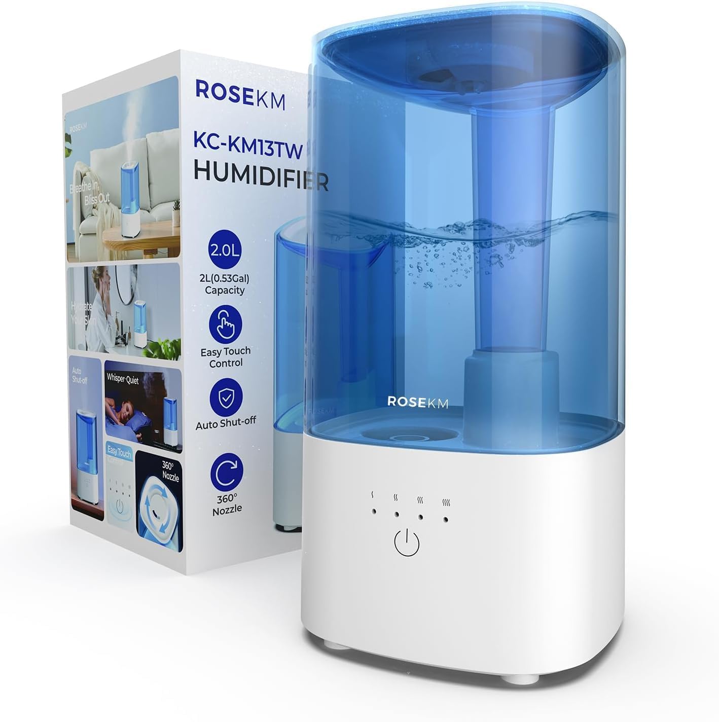Roeskm Luftbefeuchter für Schlafzimmer, kühlender Nebel-Luftbefeuchter für Zuhause, Pflanzen und Babyzimmer, leise, auf Ultraschallbasis, mit 360°-Düse, automatische Abschaltung, kein Filter, blau