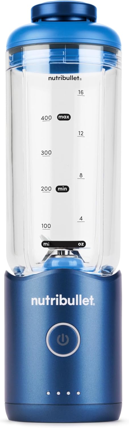 Nutribullet Flex 590 ml tragbarer Smoothie-Mixer mit Trinkdeckel, zerkleinert Eis und gefrorene Früchte, USB-C, Tragegurt, BPA-freier Becher, leicht zu reinigen, blau (NBP013BL) – Bild 2