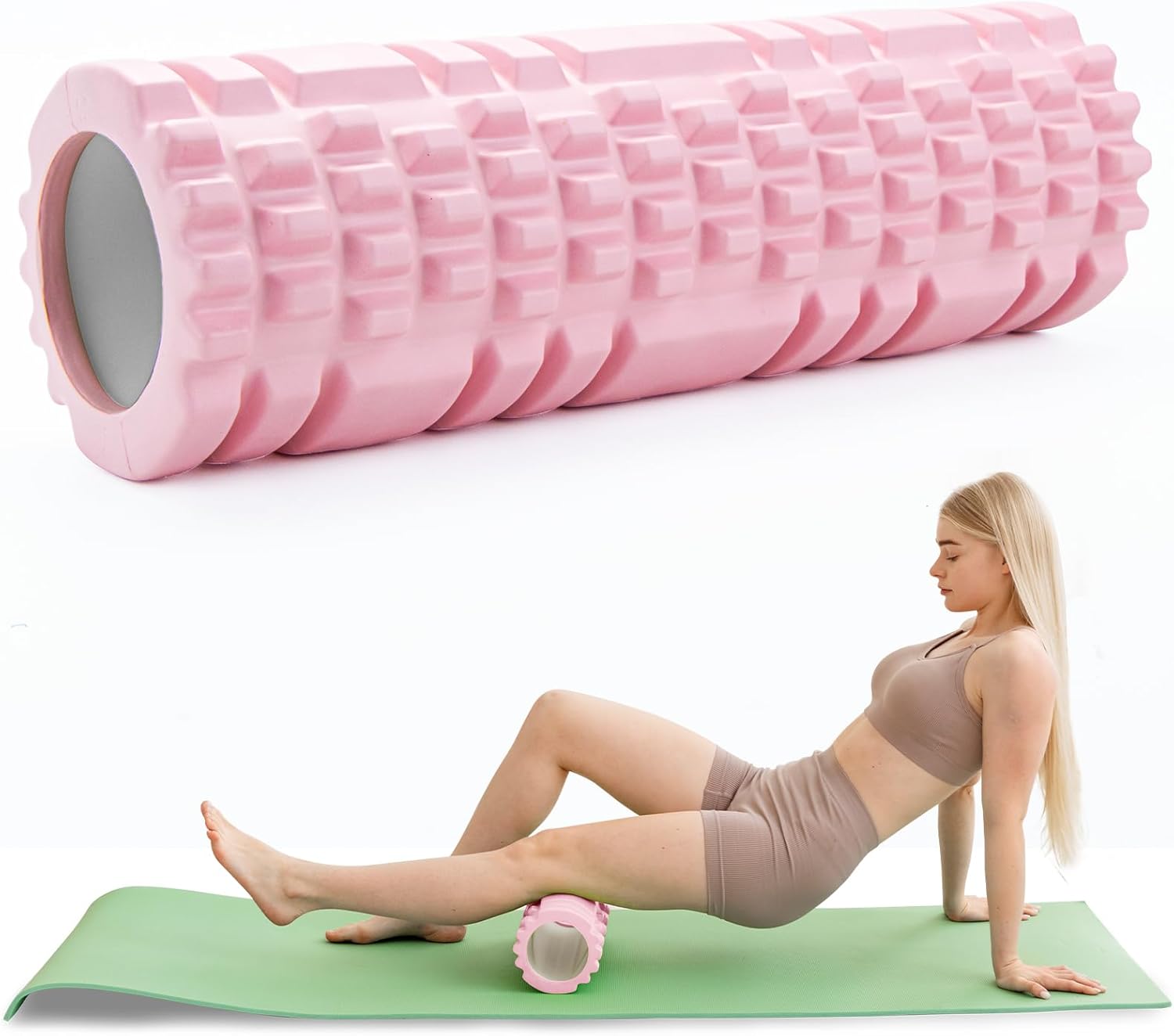 Pilatesrolle inkl. Yogasäule, rosa Faszienrolle, Sportschaumrolle, multifunktionale Schaumstoffrolle, ideal zur Muskelstärkung, Fitness und Massage der Faszien.