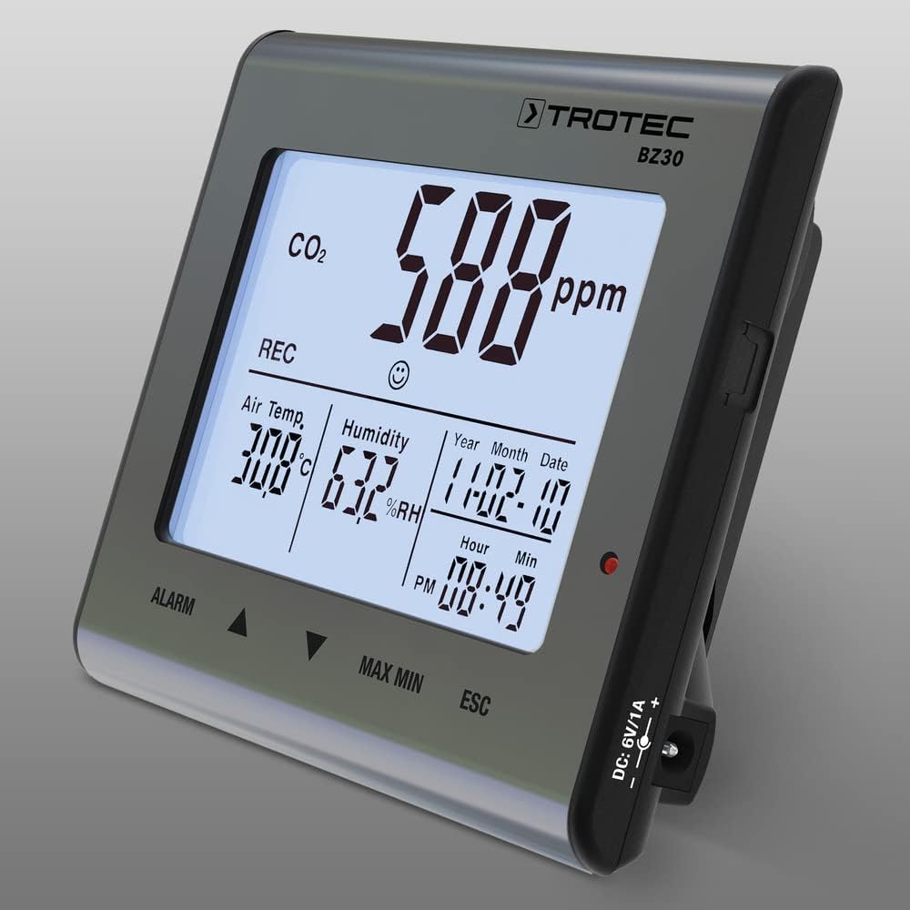 TROTEC CO2-Messgerät BZ30 – Luftqualitätsmonitor, Luftfeuchtigkeit, Temperatur – Messbereich 0 bis 9.999 PPM, Abweichungen +-75 ppm + 5 %, Datenlogger 50.000 Messwerte – Bild 4