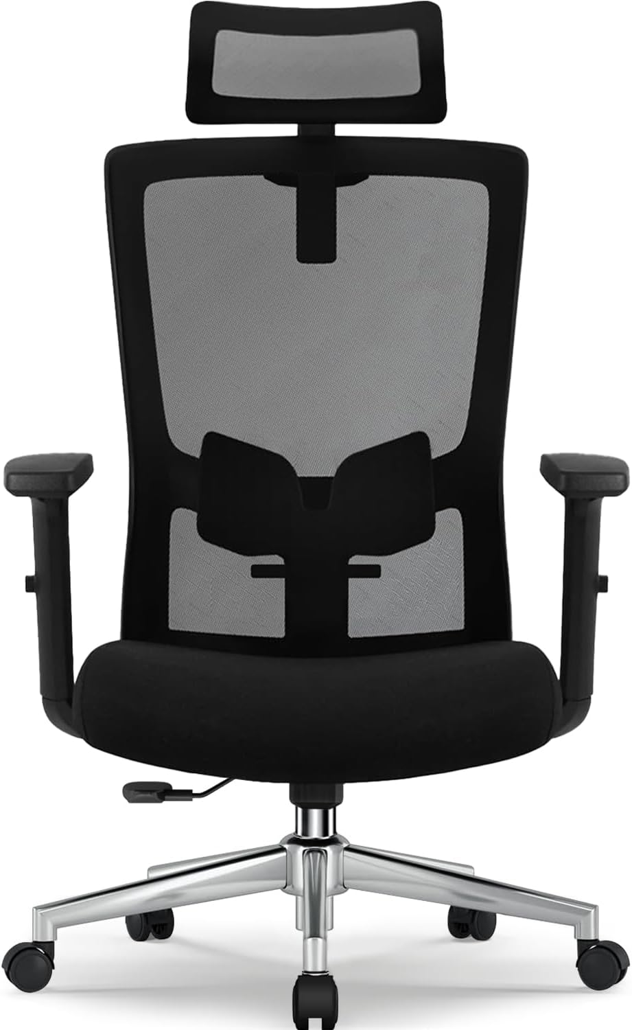 Ergonomischer Bürostuhl mit verstellbarer Lordosenstütze, Armlehnen und Kopfstütze, Drehstuhl, Schreibtischstuhl, Bürostuhl, 150 kg, Chefsessel, Wippfunktion bis 135°
