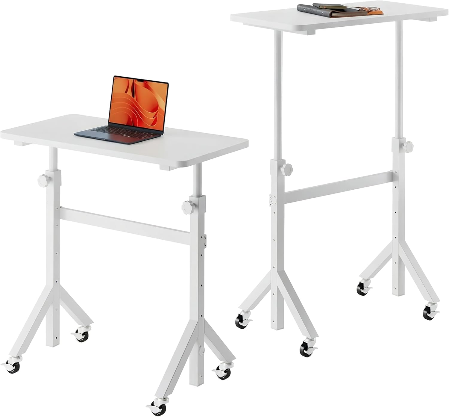 HUANUO Höhenverstellbarer Schreibtisch mit Rollen, 6 Höheneinstellungen bis 118 cm, mobiler Computertisch mit dreieckigen Beinen, sanfte Mobilität mit feststellbaren Rollen – Bild 9