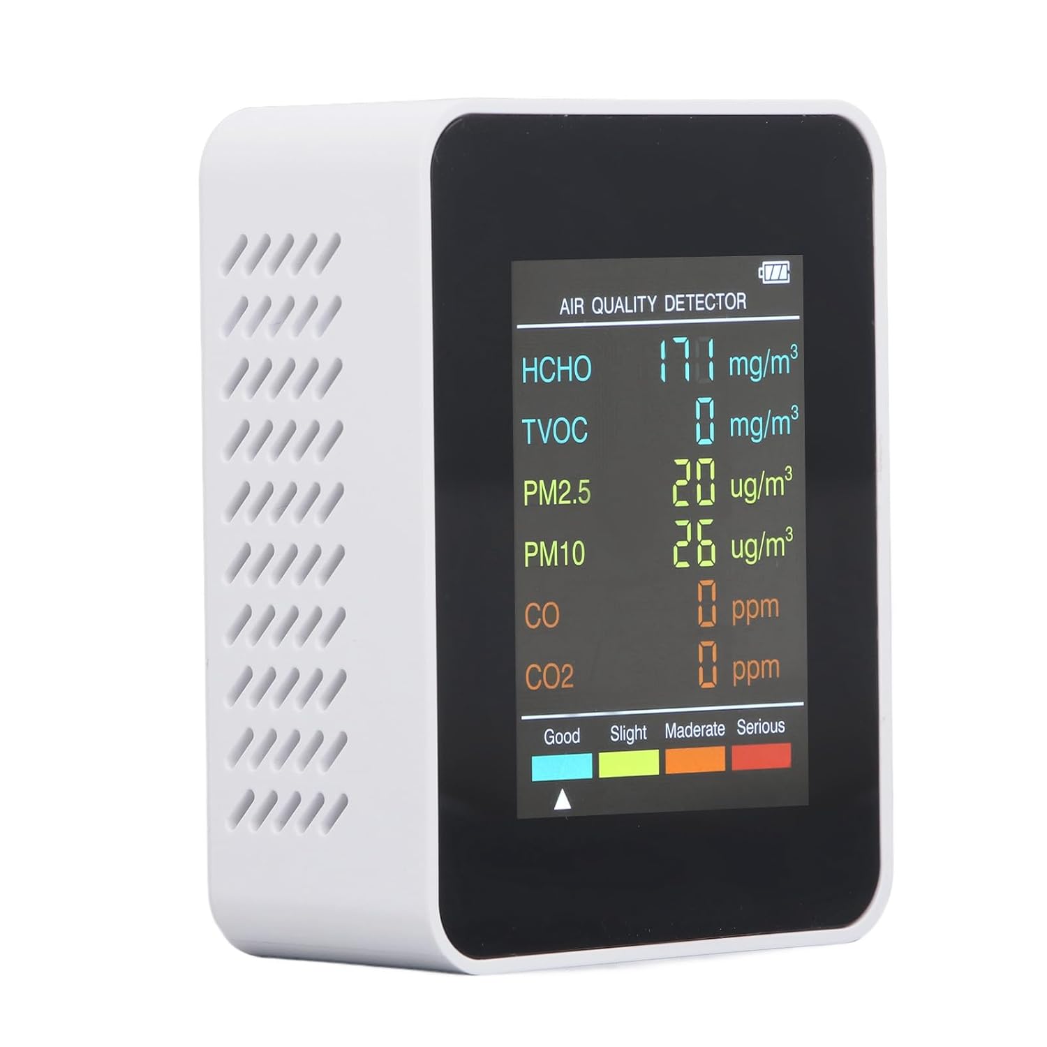 5-in-1 tragbarer Luftqualitätsmonitor mit LCD-Hintergrundbeleuchtung, professioneller Detektor für CO2, TVOC, HCHO, PM2,5 PM10, Temperatur-Feuchtigkeits-Alarmfunktion, ideal für – Bild 6