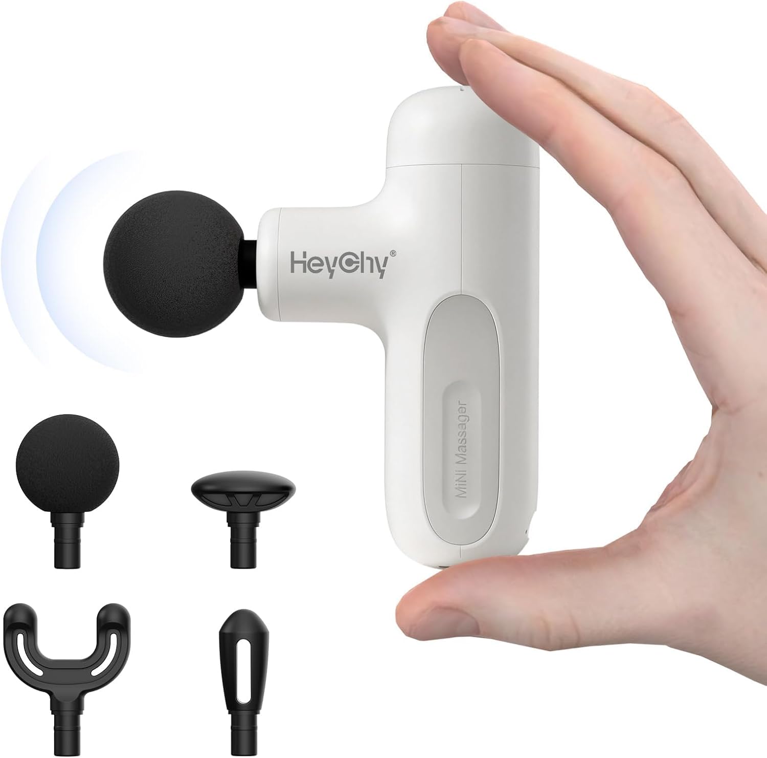 Super Mini Massagepistole für tiefes Gewebe, Handheld mit 4 Aufsätzen, Leise und reisetauglich zur Linderung von Rücken- und Muskelschmerzen (Weiß)