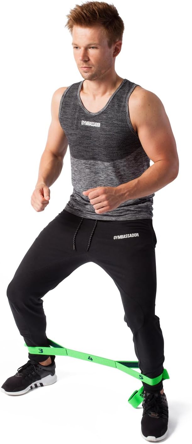 Sport-Thieme Fitnessband für Arme und Beine, elastisches Textilband, Gymnastikband, Widerstandsband mit Schlaufen, 3 Zugstärken und Farben: L: 96 cm Latex-Polyesterfäden Markenqualität – Bild 5
