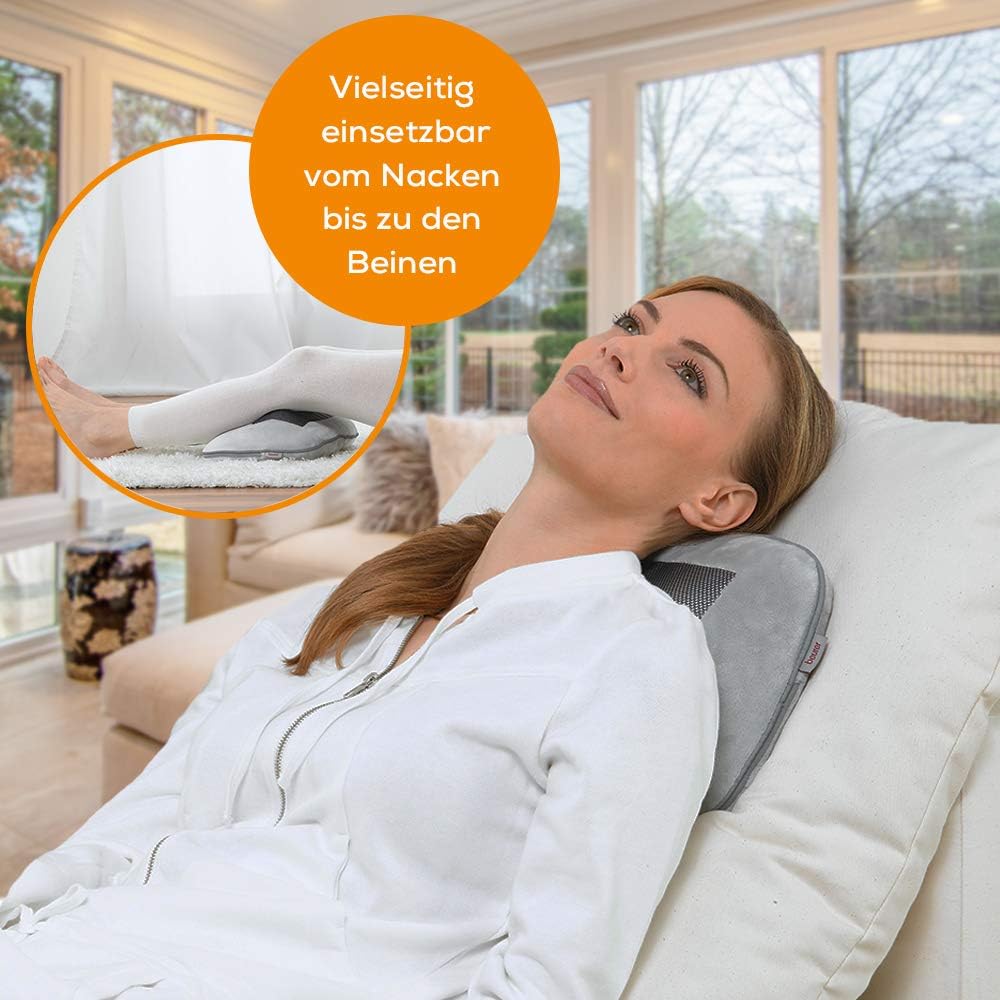 Beurer MG 145 Rücken- und Nackenmassagegerät für eine entspannende Shiatsu-Massage, Wärmefunktion, waschbarer Bezug, 4 Massageköpfe, 34x23x11cm, grau – Bild 7