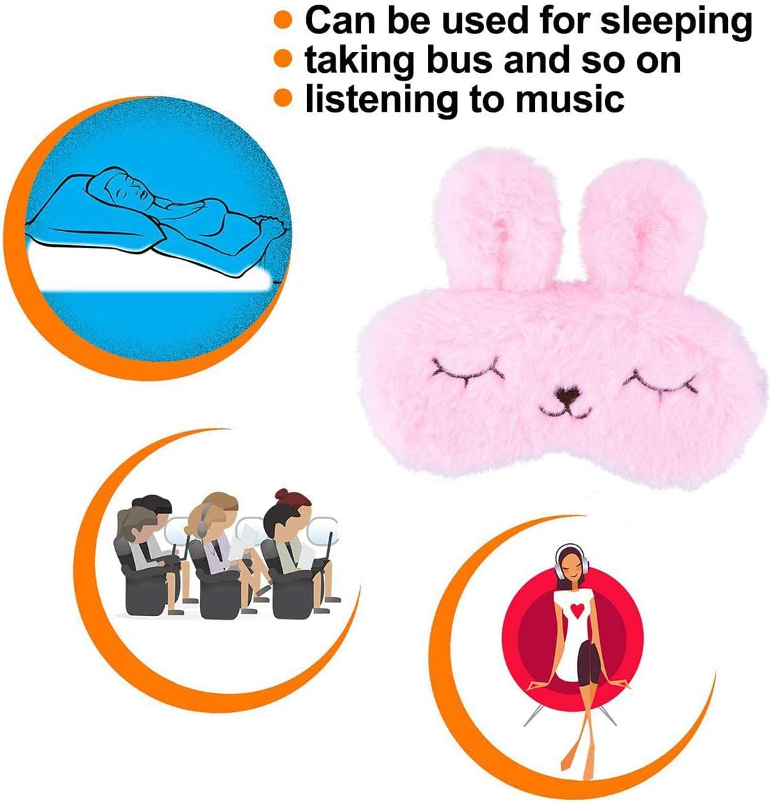 Ulife Mall Lustige 3D-Schlafmaske mit niedlichem Kaninchen, Plüsch-Schlafmaske, Augenbinde zum Schlafen, Reisen, Augenmaske mit verstellbarem Gummiband, Schlafmasken, Augenabdeckung für Kinder, Mädchen, Jungen, Frauen, Rosa – Bild 5
