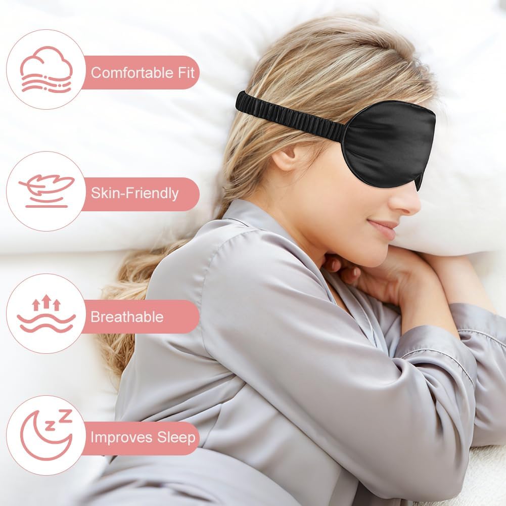 HOTUT Schlafmaske aus Seide, 2 Stück, weiche Schlafmaske aus Seide, Augenmaske mit verstellbarem Riemen, Augenmaske zum Schlafen für Männer und Frauen, Augenschlafschutz für Yoga-Reisen, blockiert Licht – Bild 6