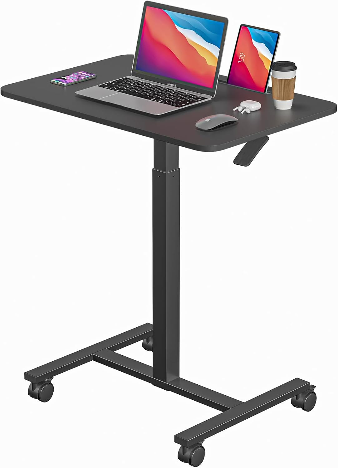 Dripex Computertisch höhenverstellbar mit Rollen, Aussparung für Tablet oder Handy, Stehsitz, PC-Tisch, kleiner Schreibtisch, mobiler Stehschreibtisch, Pflegetisch, Beistelltisch, Schwarz