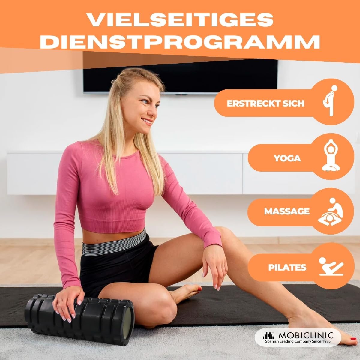 Mobiclinic Fitness, Faszienrolle, Fitroller, Schaumstoff und EVA, 14 x 33 cm, Pilates, Yoga, Dehnübungen, tragbar, multifunktional, europäische Marke, für den gesamten Körper, 3 Intensitätsstufen – Bild 7