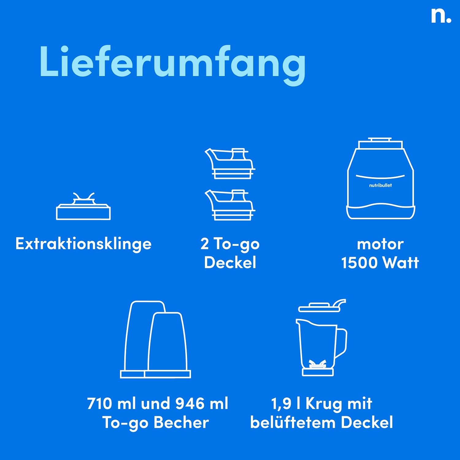 Nutribullet Full Size Blender Combo, elektrischer Mixer, multifunktionaler Zerkleinerer, professionell, 1200 Watt Leistung, 1,89 l Krug, 946 ml und 710 ml Gläser, Schwarz, NBF580B – Bild 9